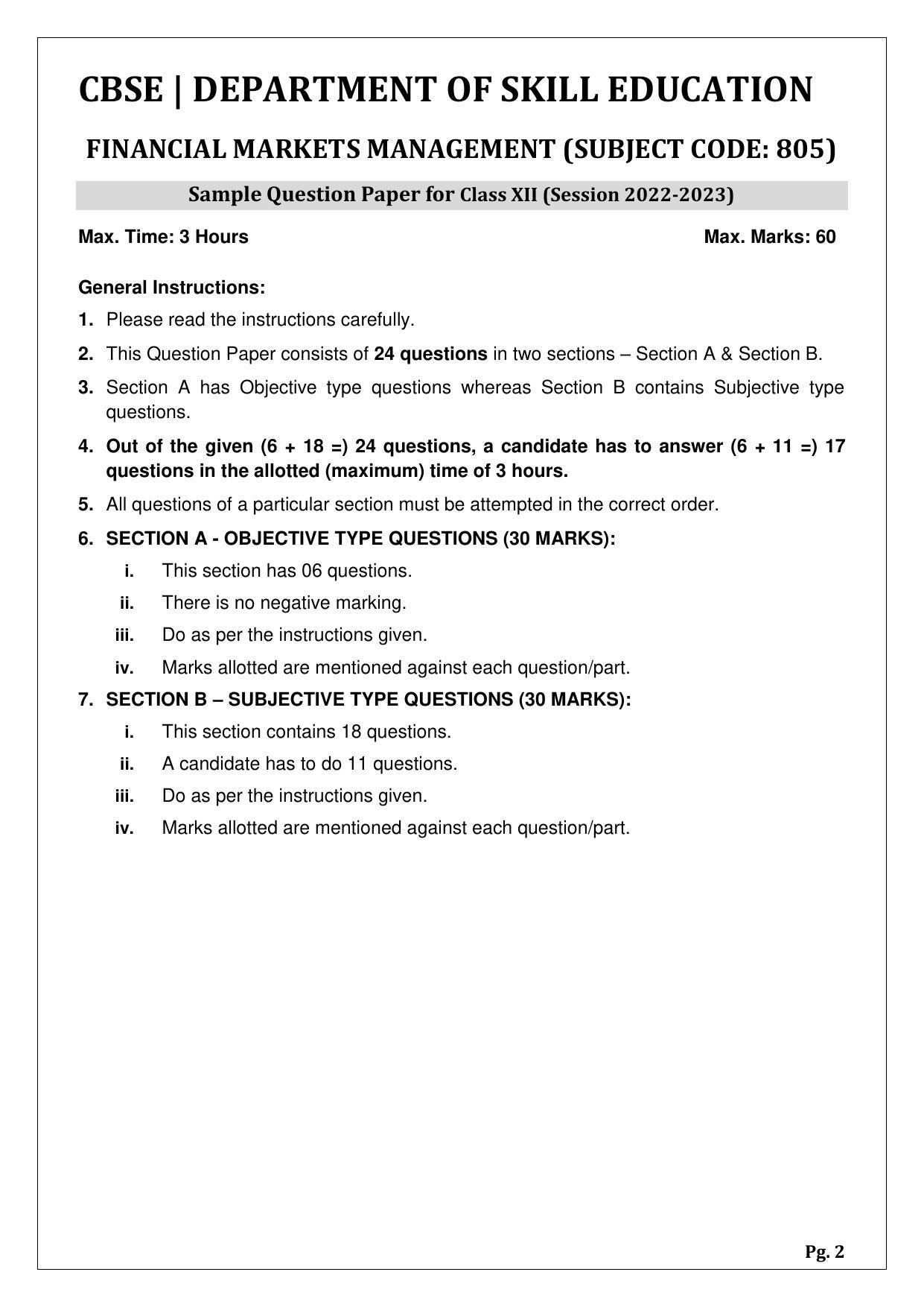 CBSE Class 12 Financial Market Management (Skill Education) Sample Papers 2023 - Page 2