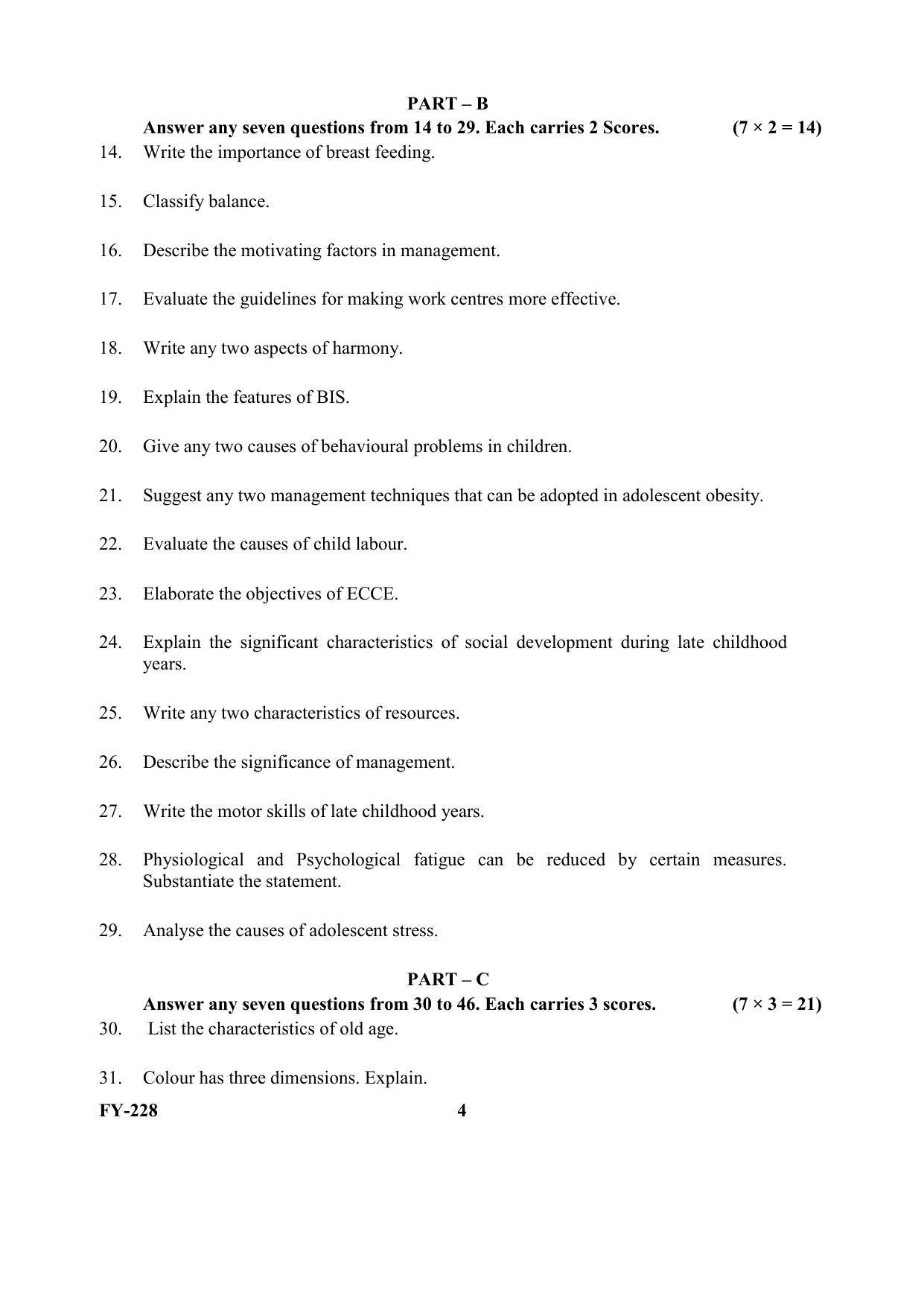 Kerala Plus One (Class 11th) Home Science Question Paper 2021 - Page 4