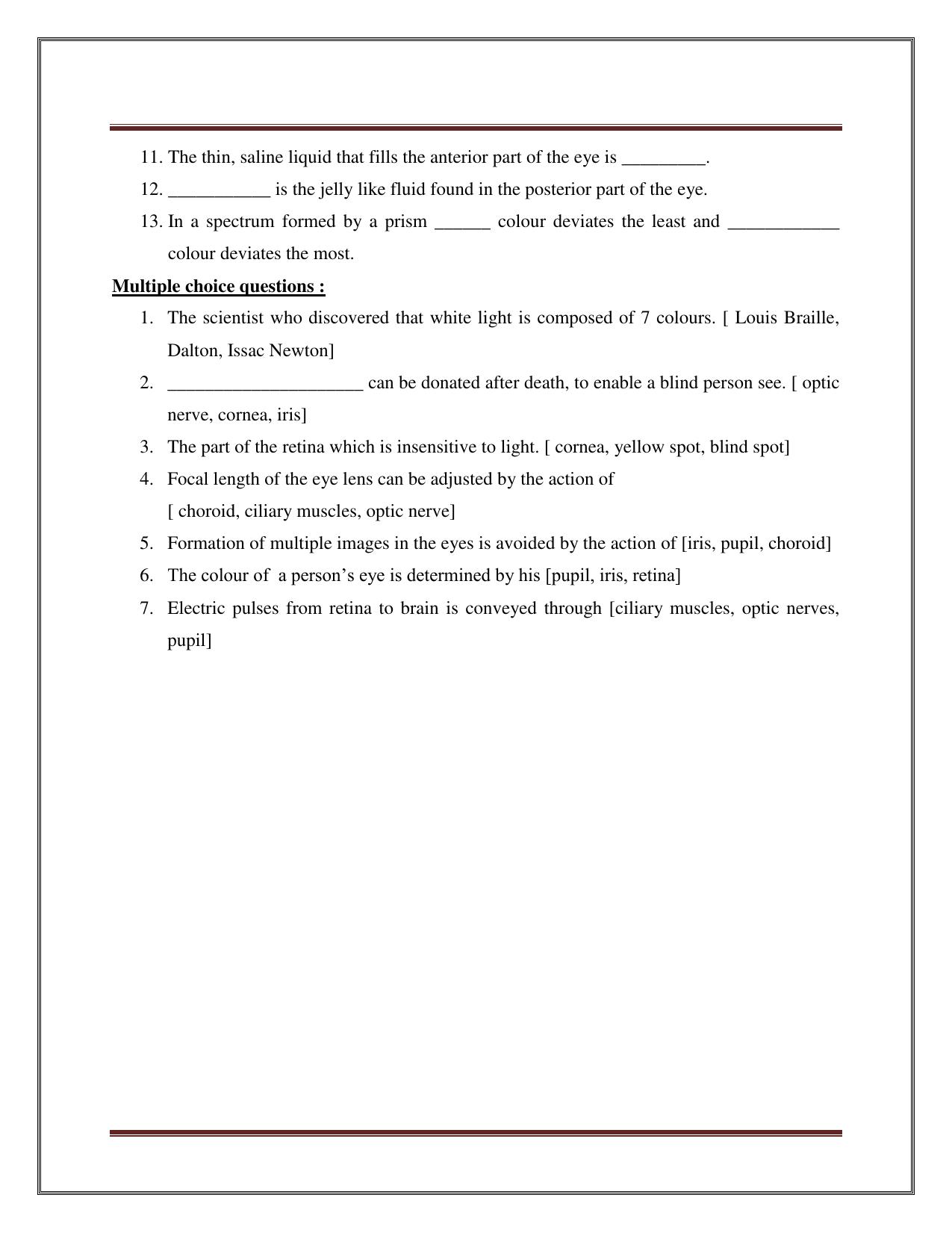 CBSE Worksheets for Class 8 Science Light Assignment - Page 2