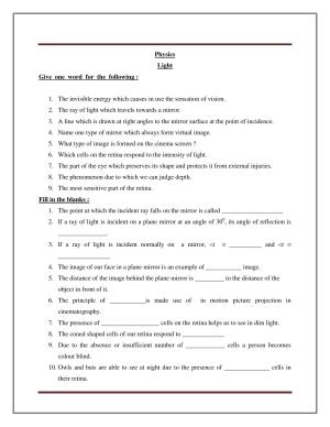 CBSE Worksheets for Class 8 Science Light Assignment