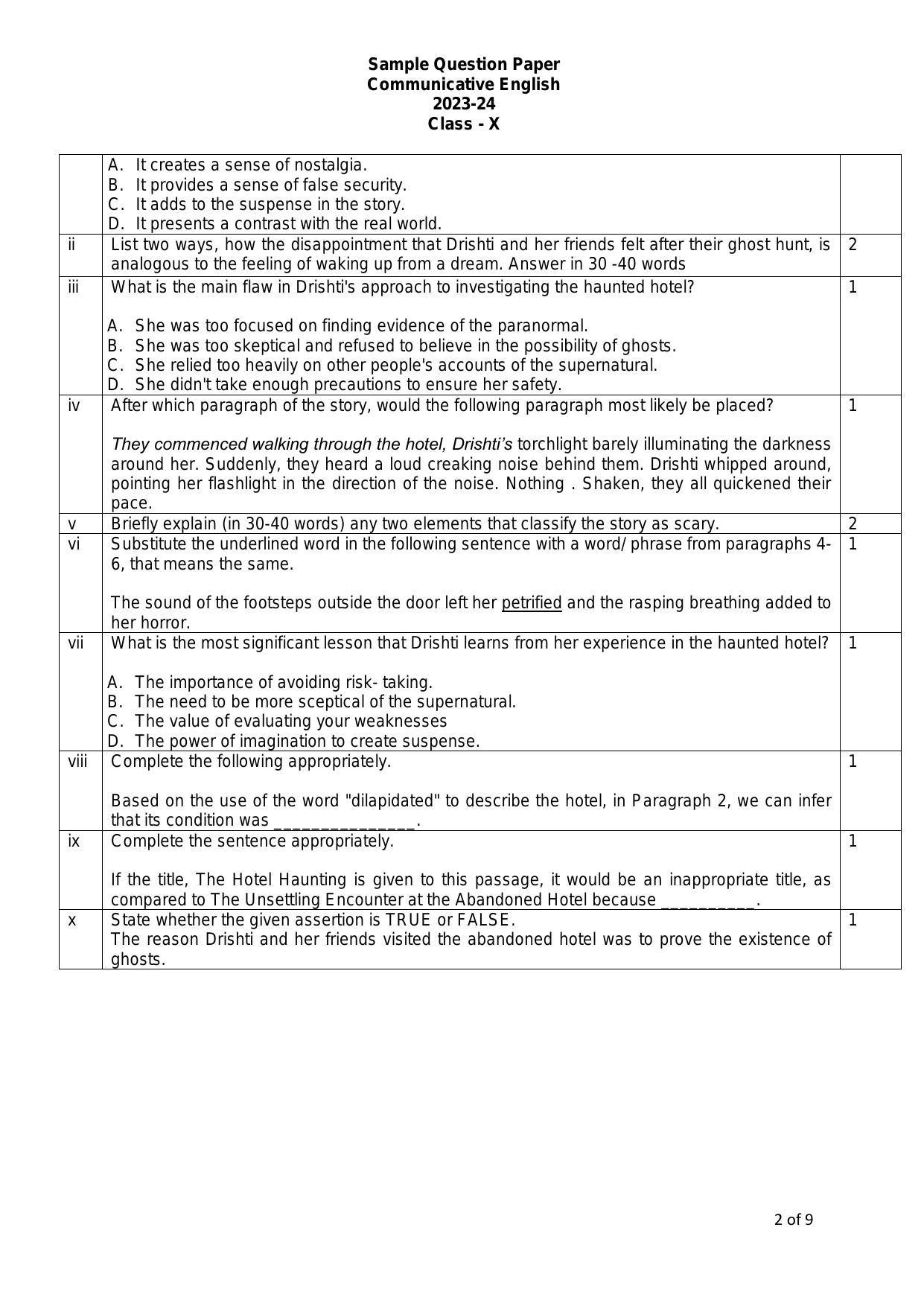 CBSE Class 10 English (Communicative) Sample Paper 2024 - Page 2