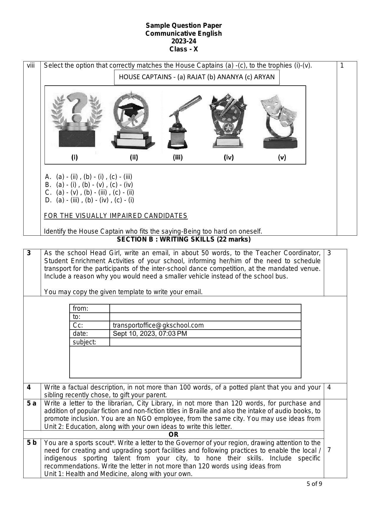 CBSE Class 10 English (Communicative) Sample Paper 2024 - Page 5