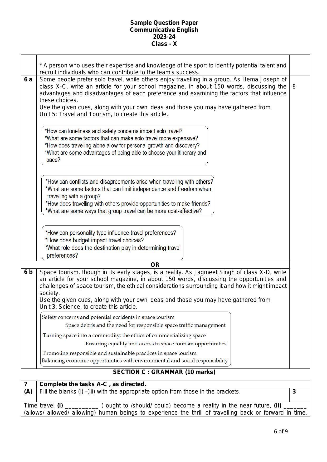 CBSE Class 10 English (Communicative) Sample Paper 2024 - Page 6