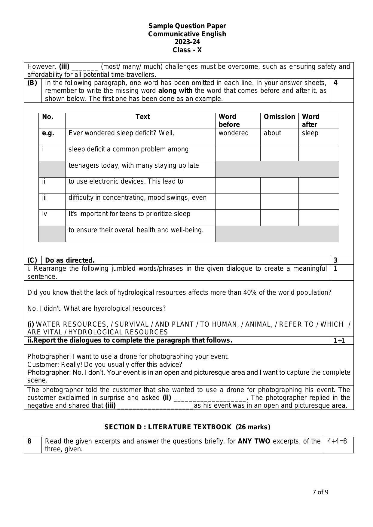 CBSE Class 10 English (Communicative) Sample Paper 2024 - Page 7