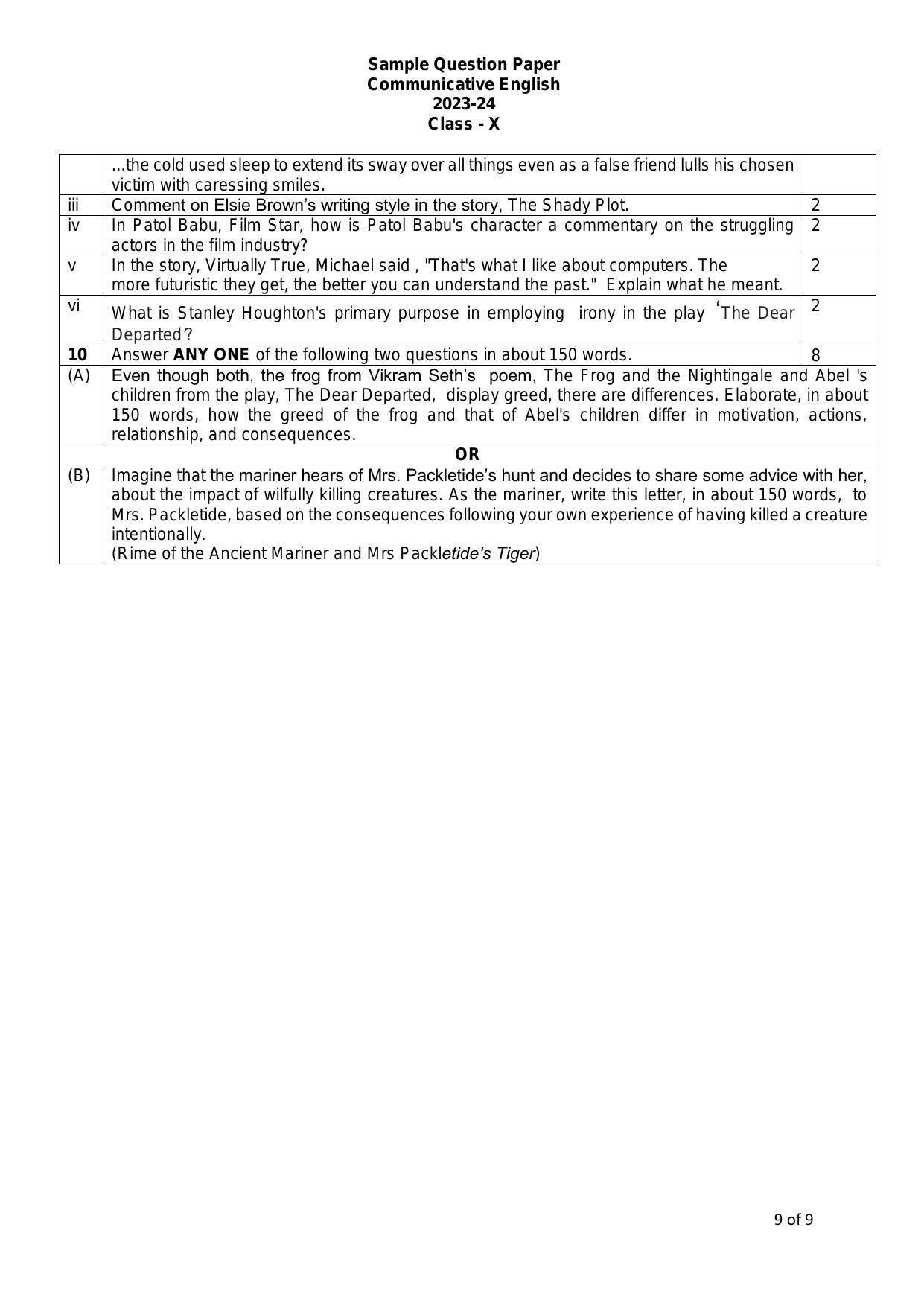 CBSE Class 10 English (Communicative) Sample Paper 2024 - Page 9