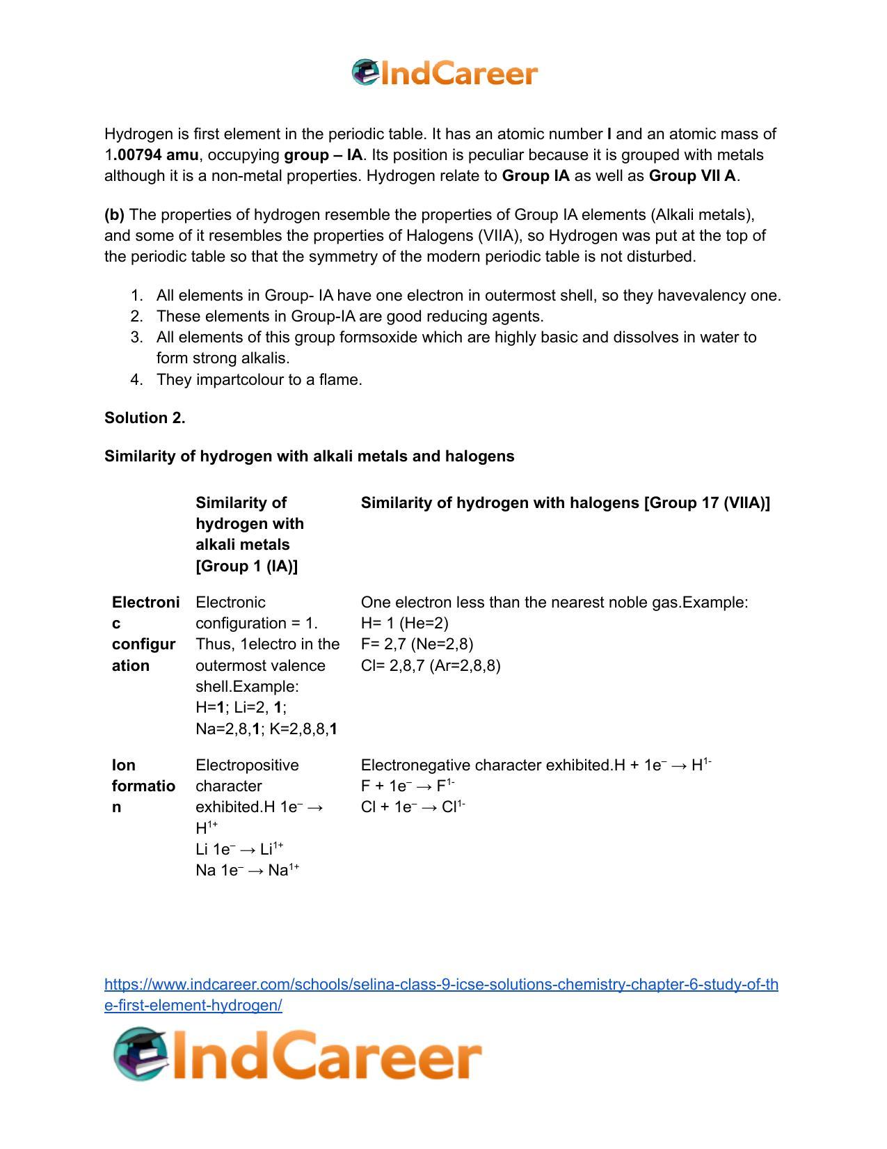 Selina Class 9 ICSE Solutions Chemistry : Chapter 6- Study of the First Element - hydrogen - Page 3