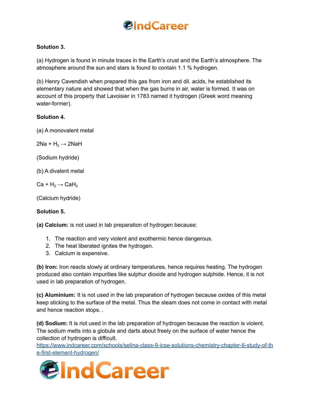 Selina Class 9 ICSE Solutions Chemistry : Chapter 6- Study of the First Element - hydrogen - Page 5
