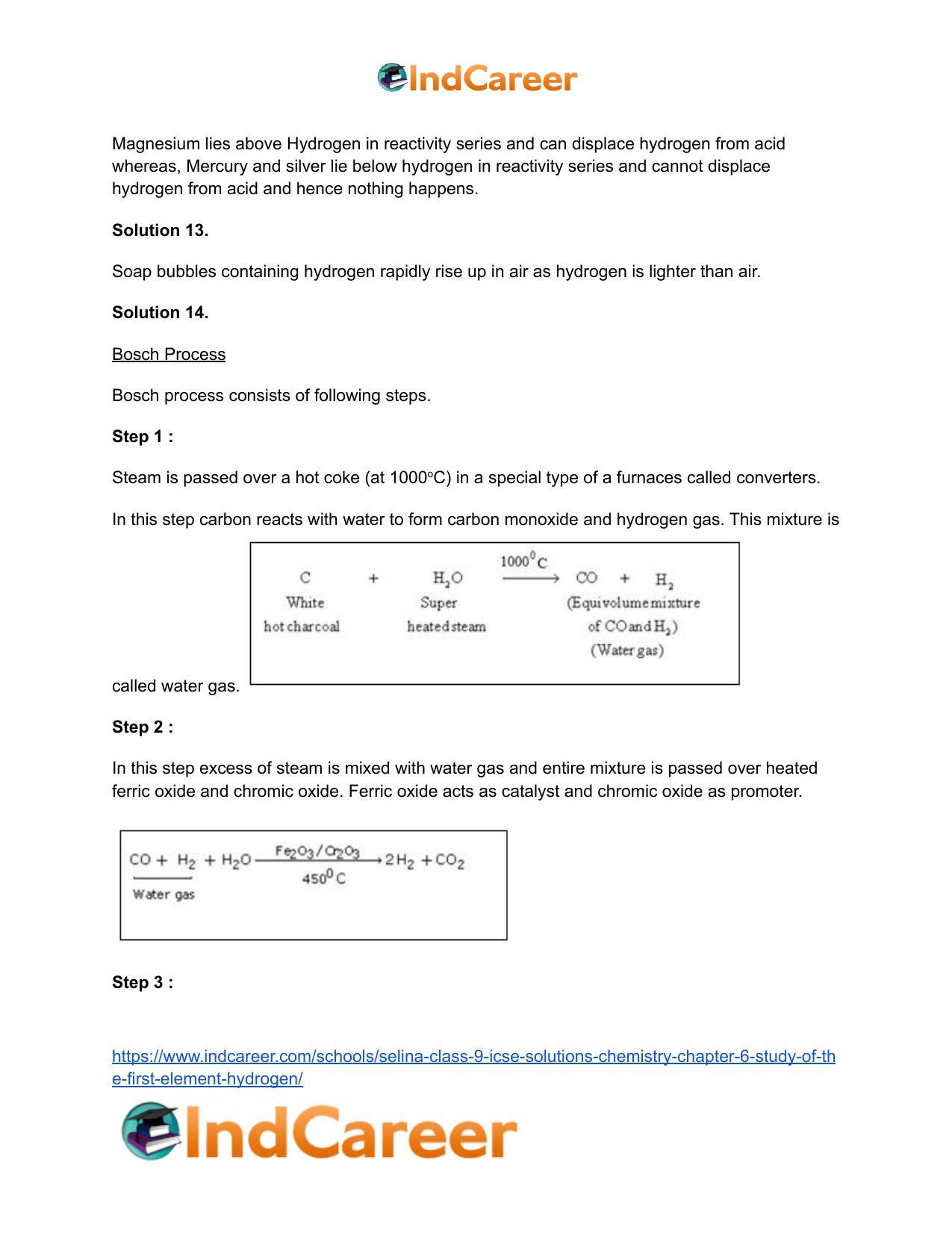 Selina Class 9 ICSE Solutions Chemistry : Chapter 6- Study of the First Element - hydrogen - Page 9