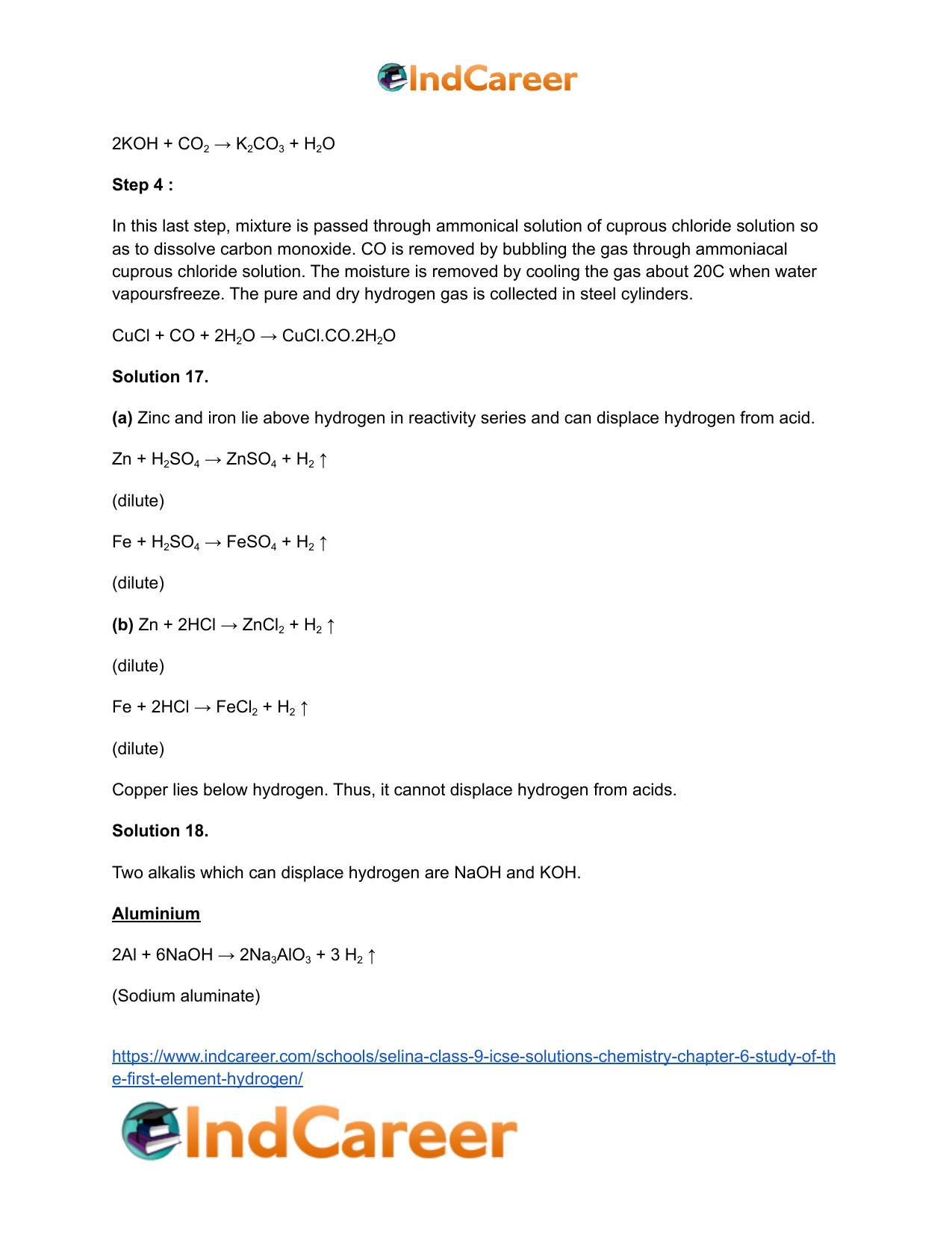 Selina Class 9 ICSE Solutions Chemistry : Chapter 6- Study of the First Element - hydrogen - Page 13
