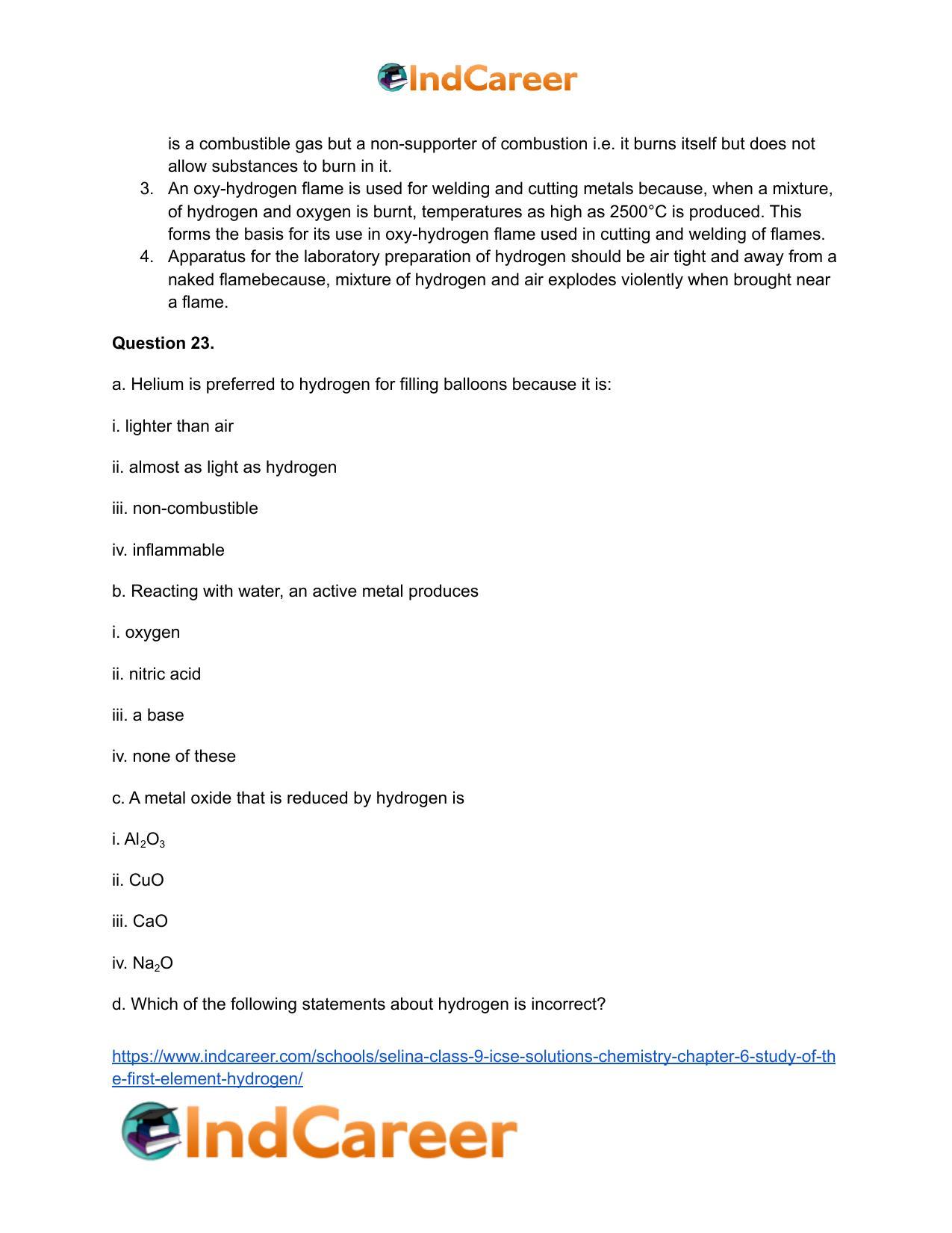 Selina Class 9 ICSE Solutions Chemistry : Chapter 6- Study of the First Element - hydrogen - Page 16