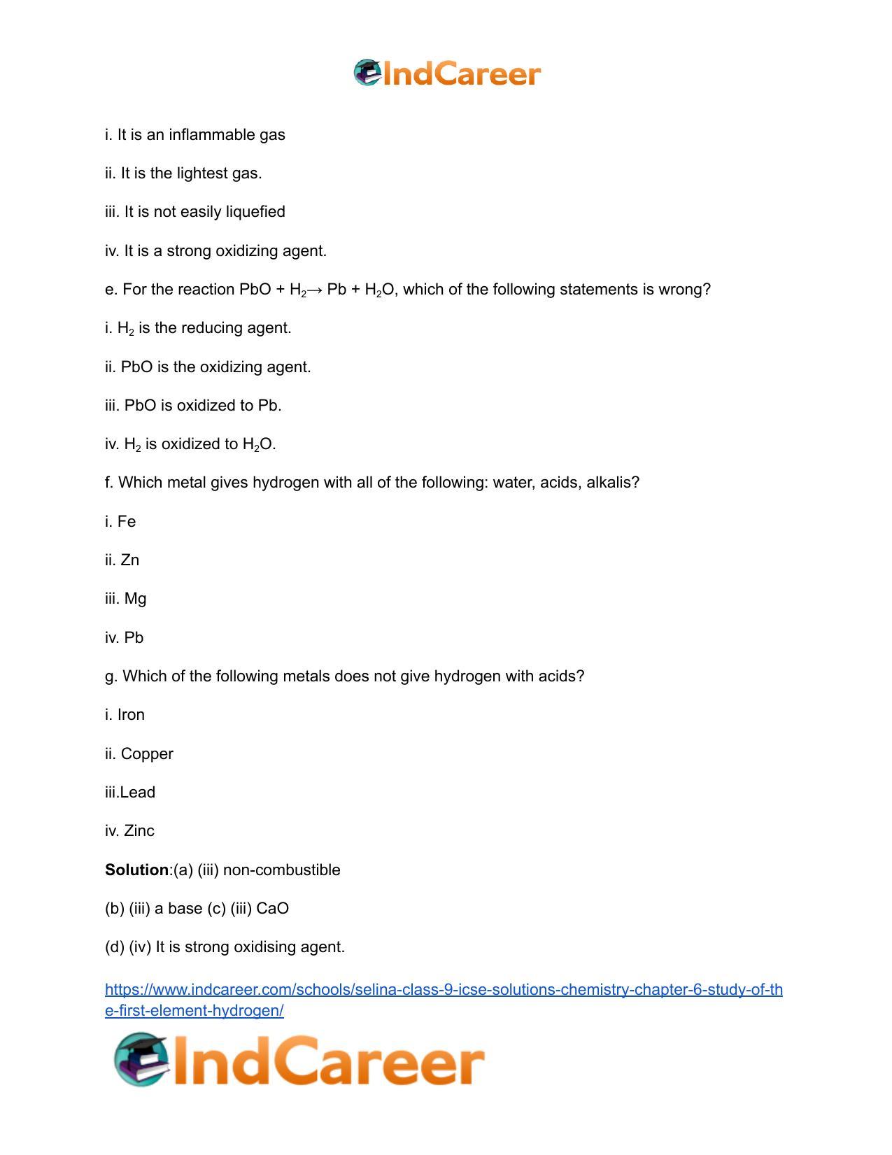 Selina Class 9 ICSE Solutions Chemistry : Chapter 6- Study of the First Element - hydrogen - Page 17