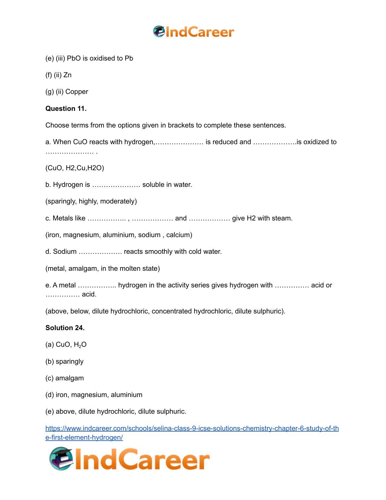 Selina Class 9 ICSE Solutions Chemistry : Chapter 6- Study of the First Element - hydrogen - Page 18