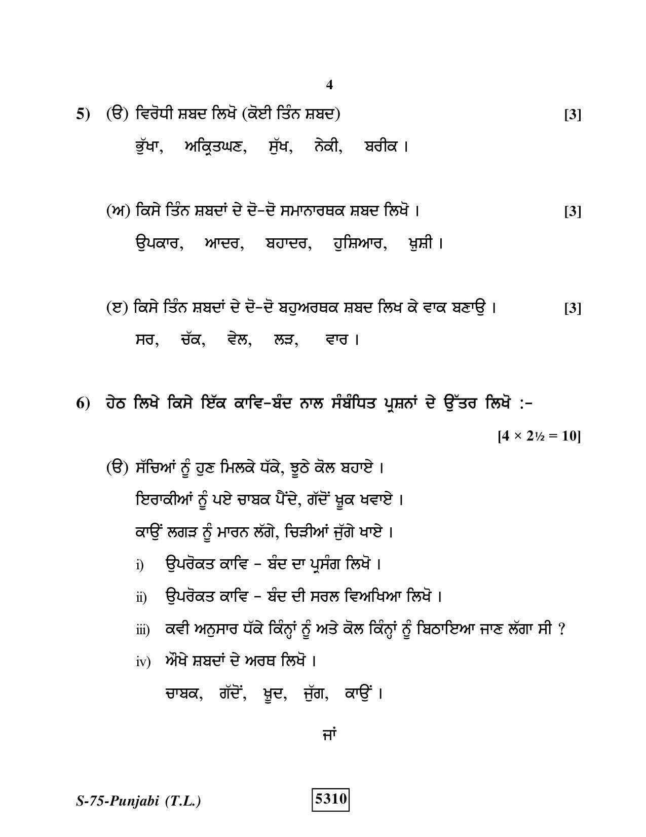 RBSE Class 10 Punjabi (T.L.) 2020 Question Paper - Page 4
