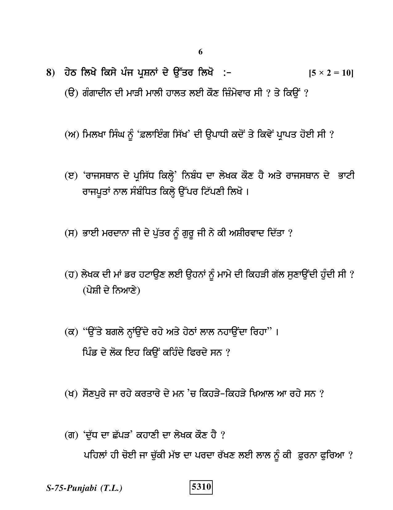 RBSE Class 10 Punjabi (T.L.) 2020 Question Paper - Page 6