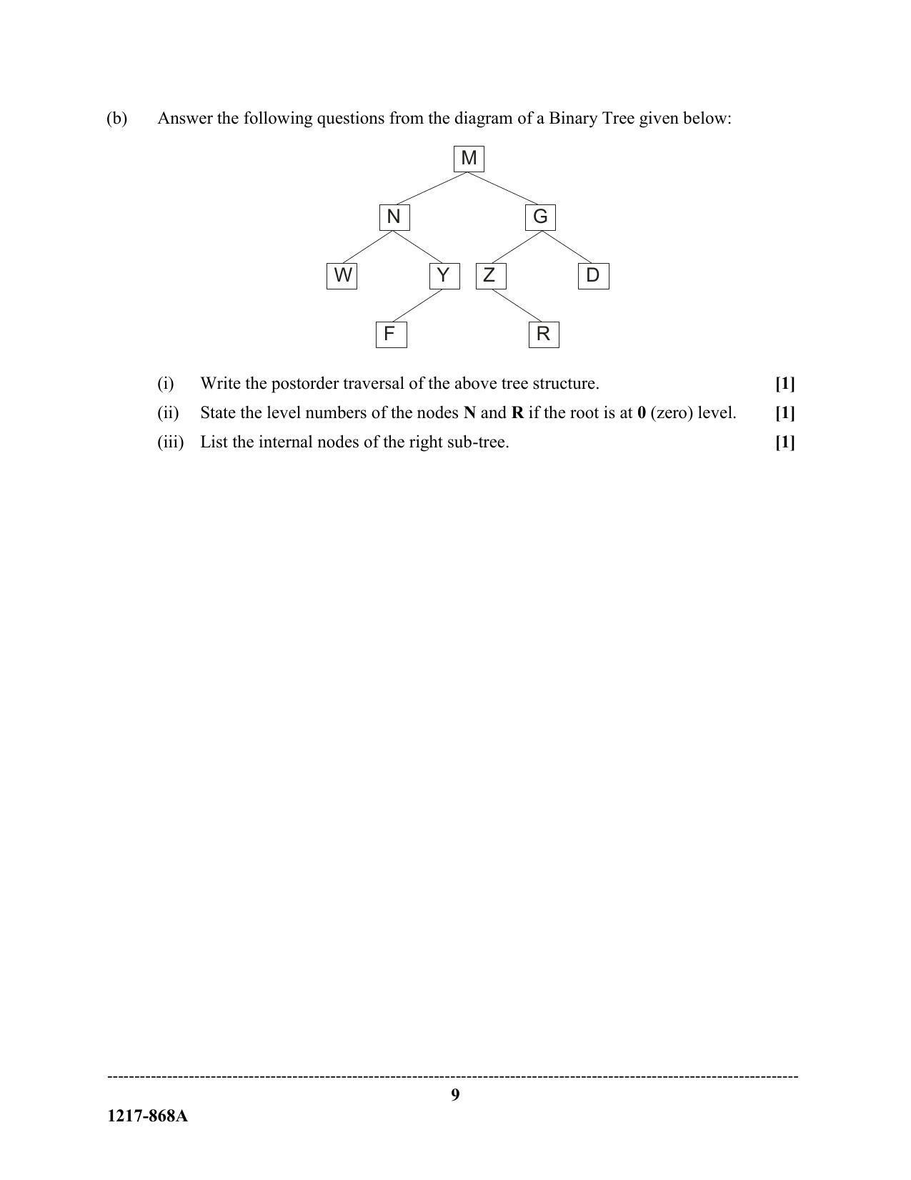 ISC Class 12 2017 COMPUTER SCIENCE PAPER 1 (THEORY) Question Paper