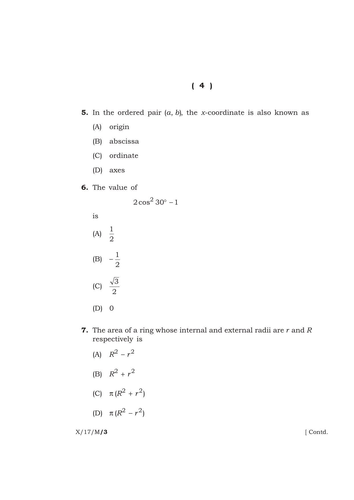 Meghalaya Board (MBOSE) Class 10 MATHEMATICS 2017 Question Paper - Page 4