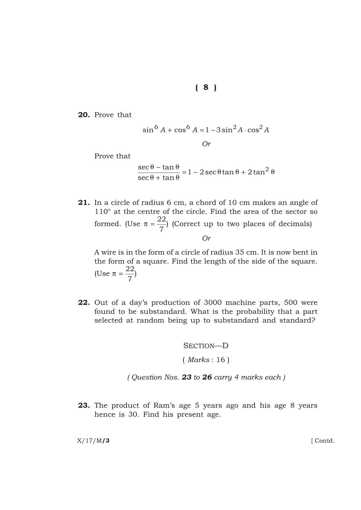 Meghalaya Board (MBOSE) Class 10 MATHEMATICS 2017 Question Paper - Page 8