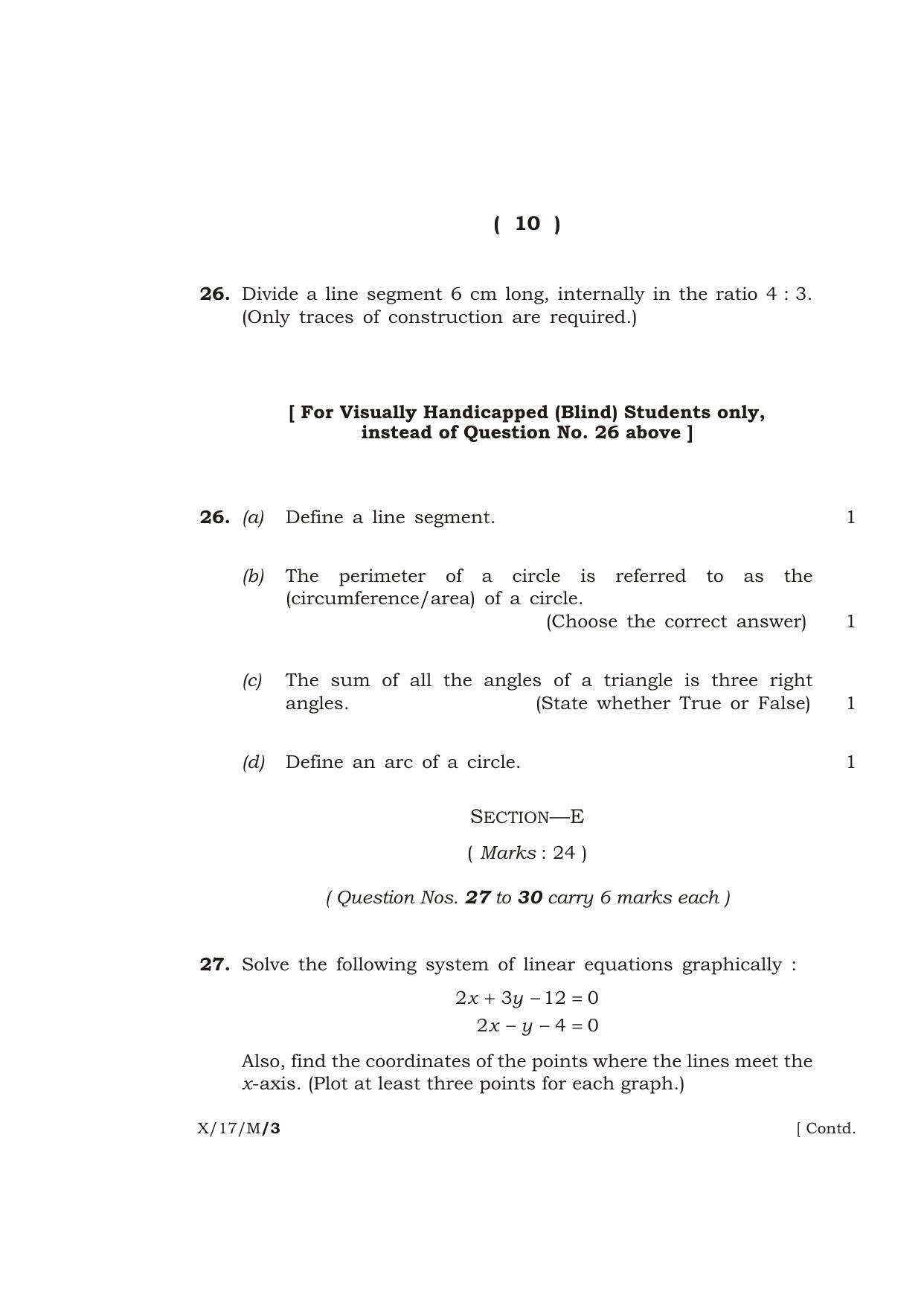 Meghalaya Board (MBOSE) Class 10 MATHEMATICS 2017 Question Paper - Page 10