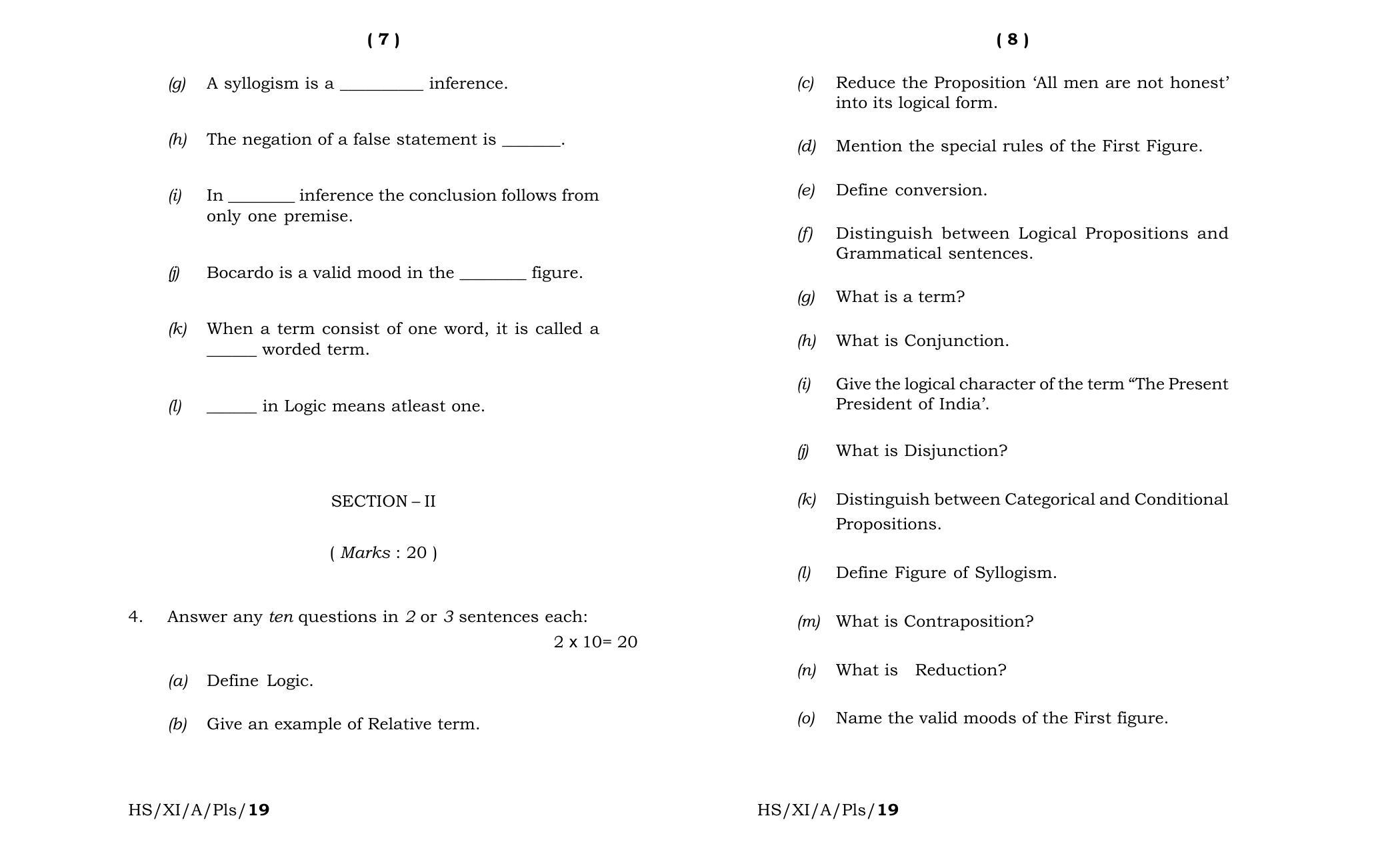 Meghalaya Board (MBOSE) Class 11 Philosophy 2019 Question Paper - Page 4