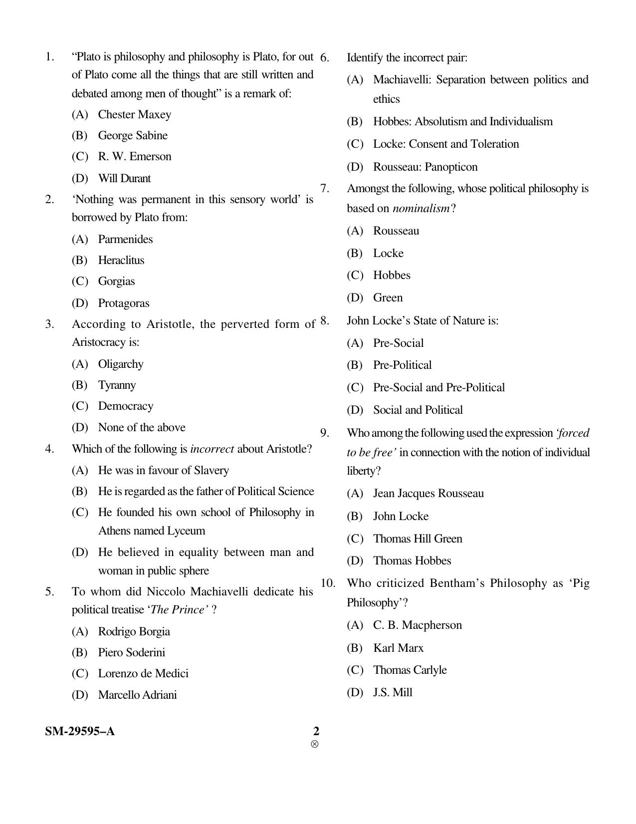 KUET 2023 M.A. Political Science Question Paper - Page 2