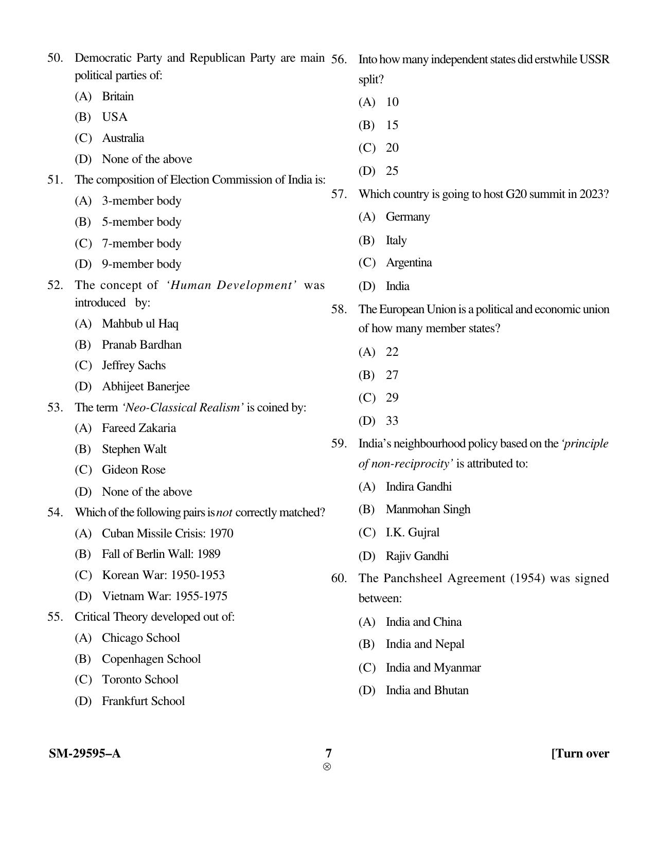 KUET 2023 M.A. Political Science Question Paper - Page 7