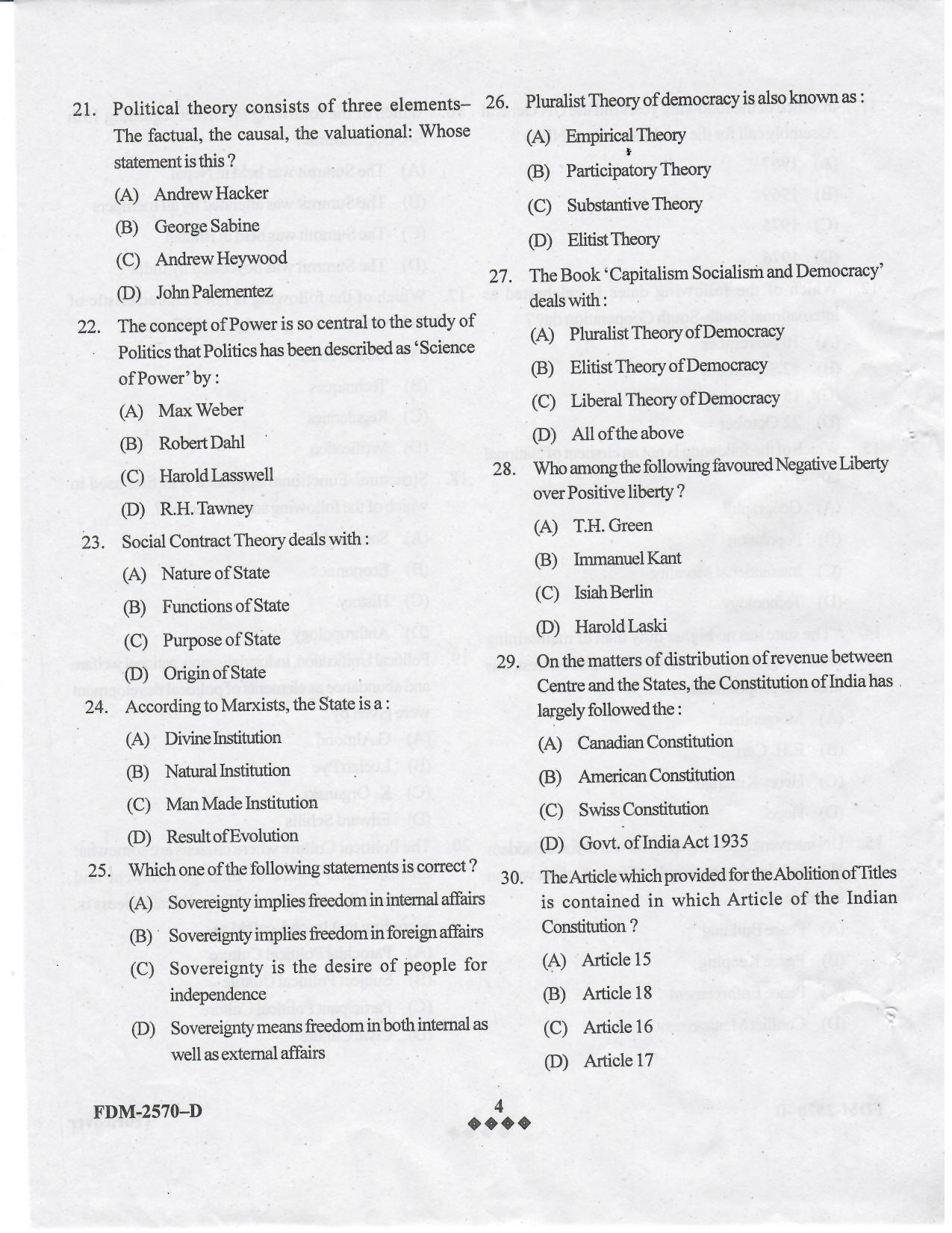 KUET 2023 M.A. Political Science Question Paper - Page 31