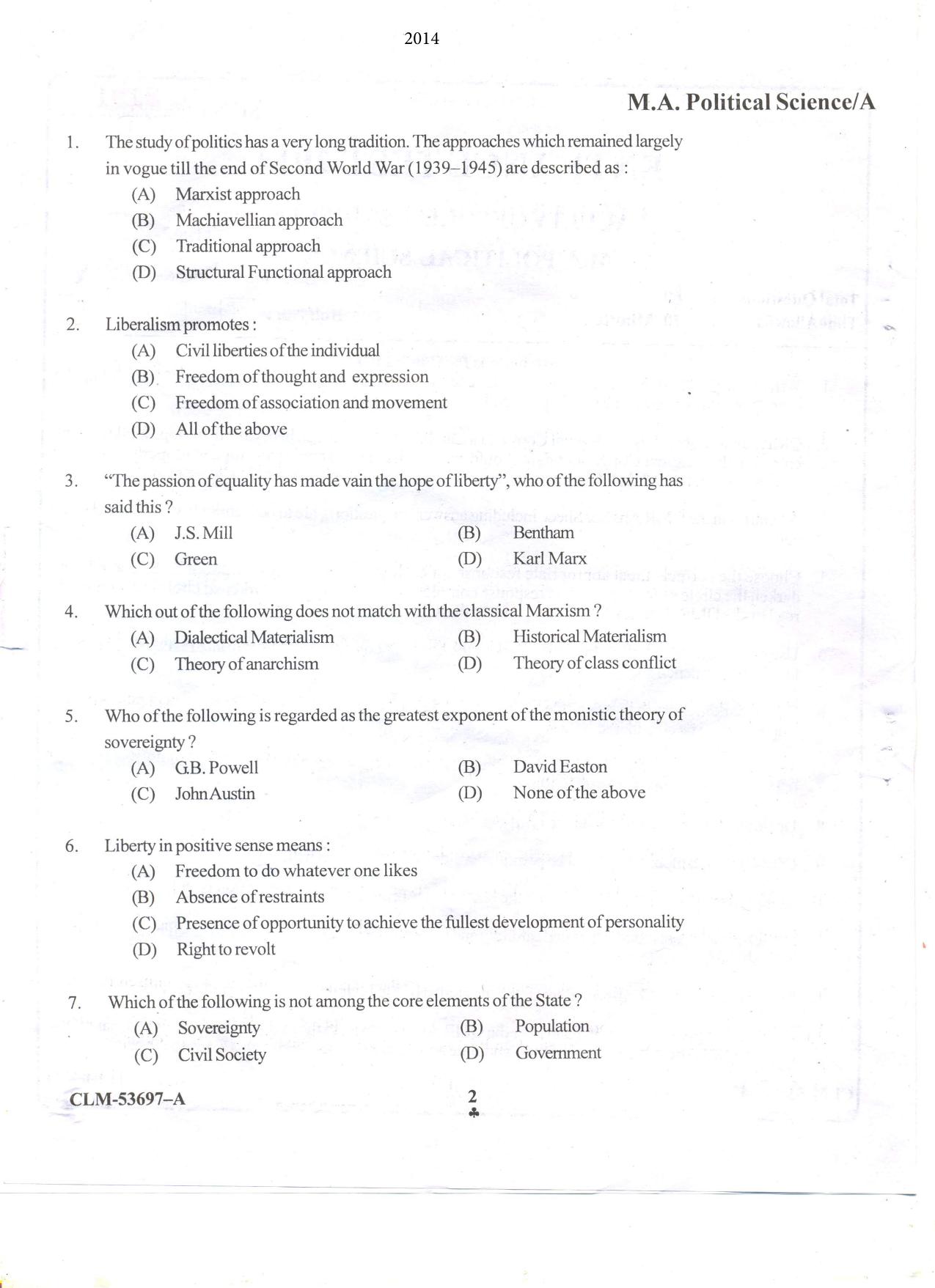 KUET 2023 M.A. Political Science Question Paper - Page 50