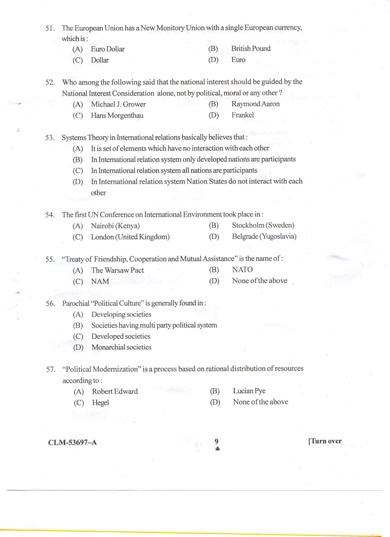 KUET 2023 M.A. Political Science Question Paper - Page 57