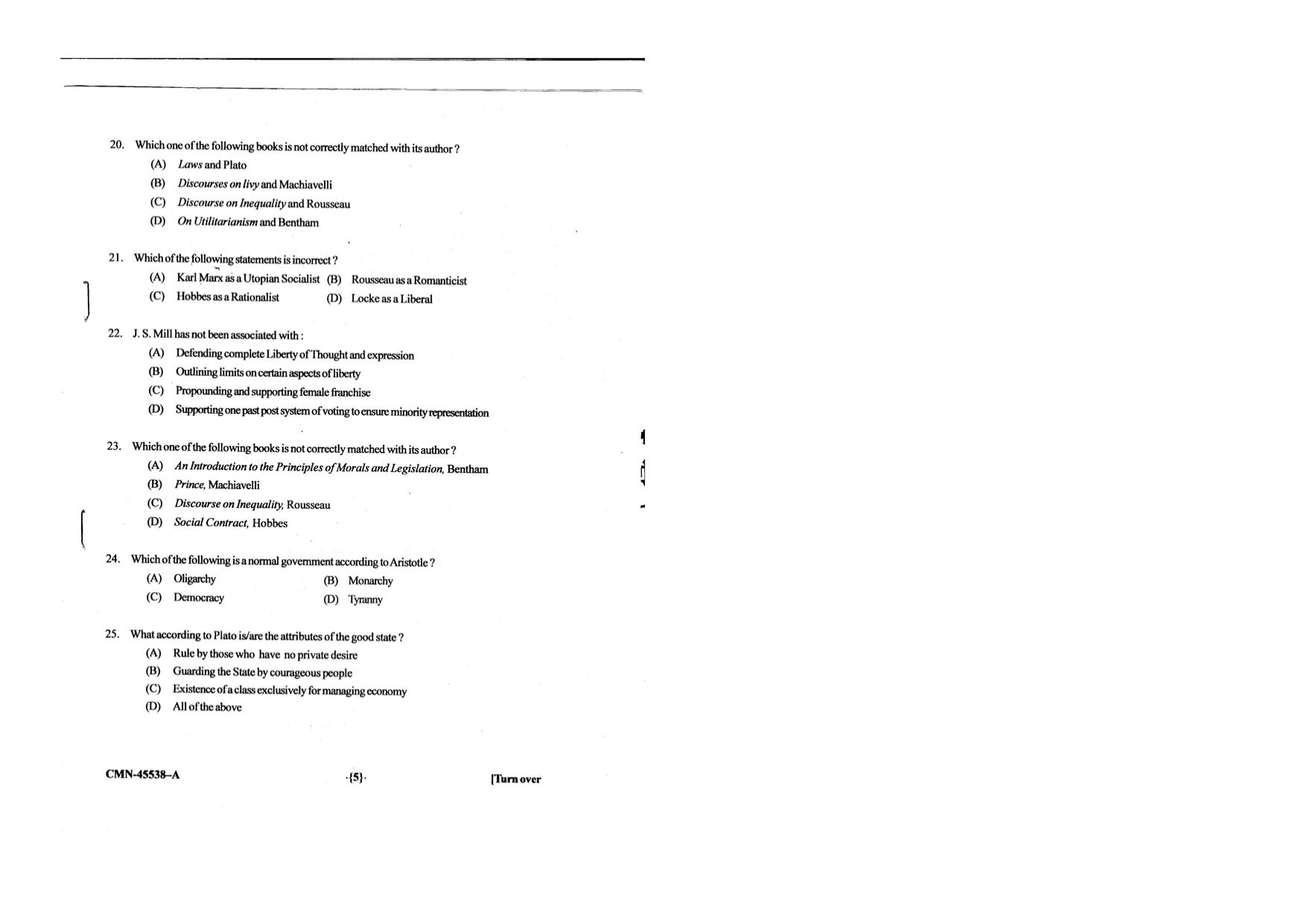 KUET 2023 M.A. Political Science Question Paper - Page 62