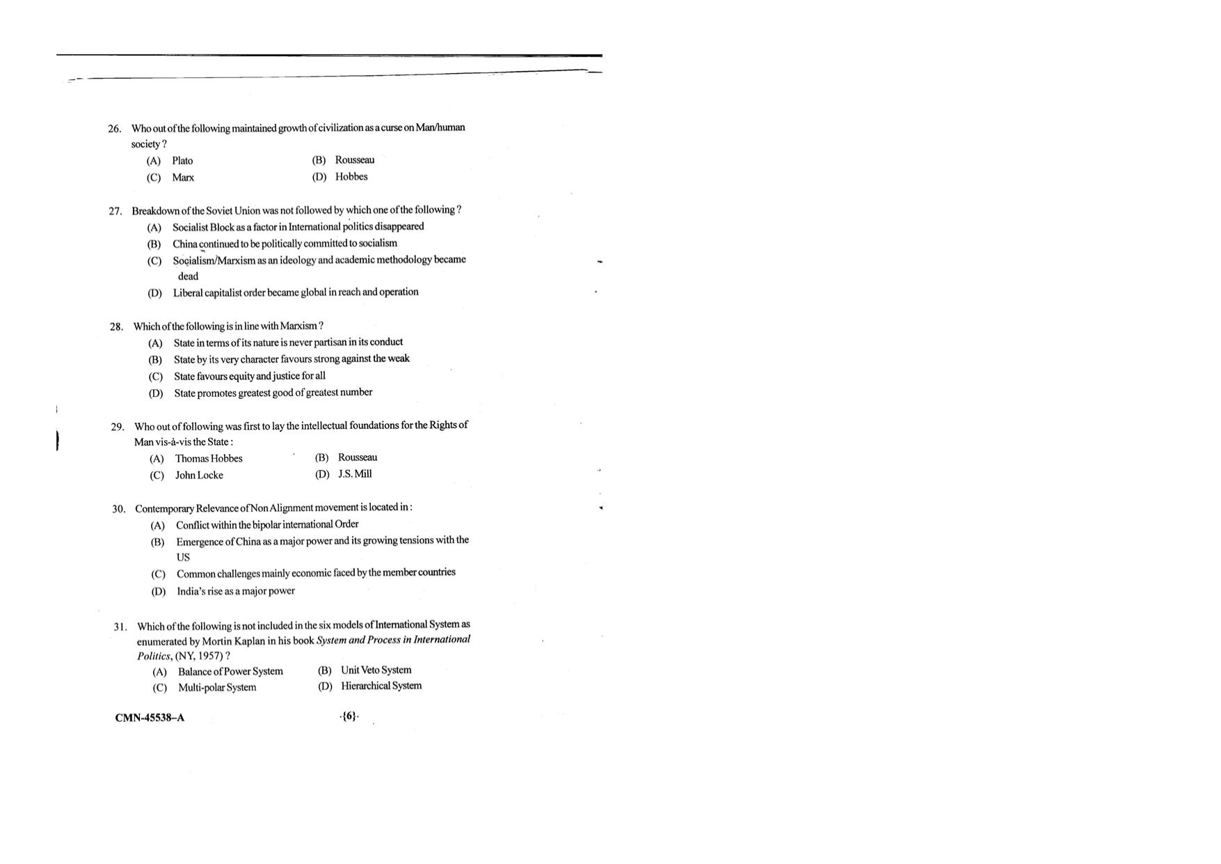 KUET 2023 M.A. Political Science Question Paper - Page 63