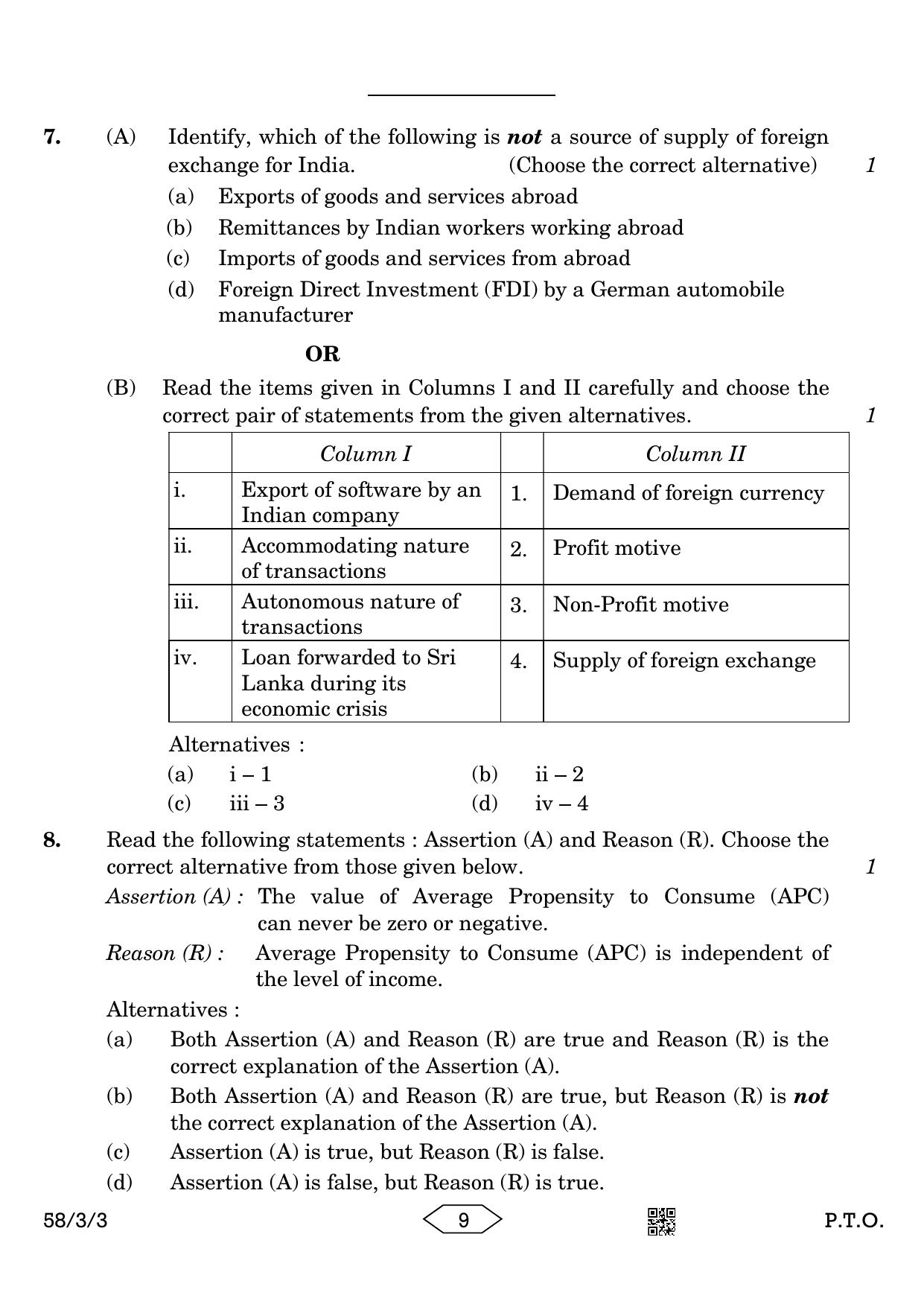 CBSE Class 12 58-3-3 Economics 2023 Question Paper - Page 9