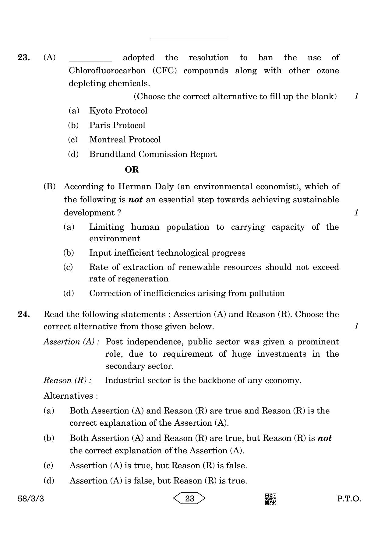 CBSE Class 12 58-3-3 Economics 2023 Question Paper - Page 23