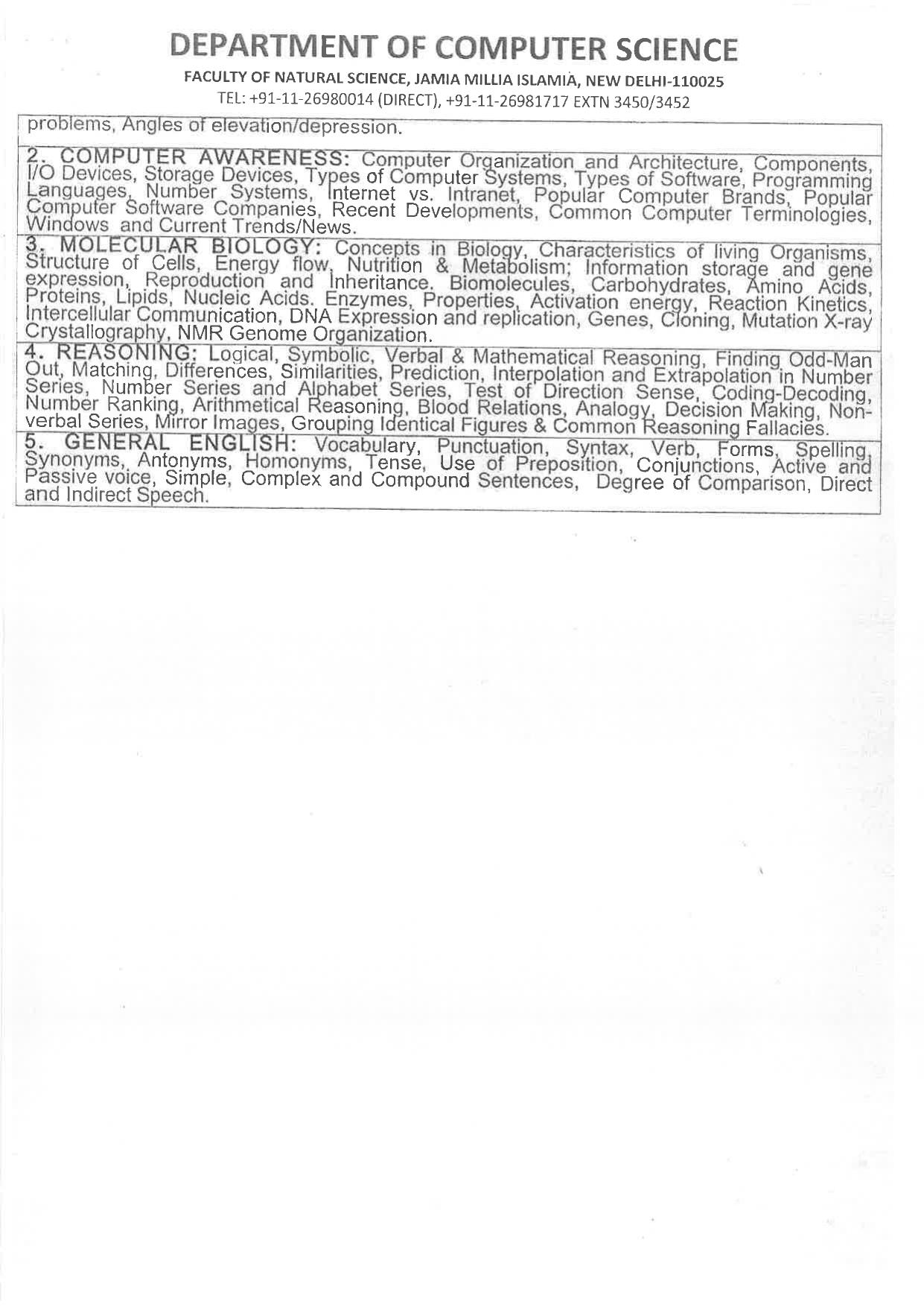 JMI Entrance Exam M28-M.Sc. (Bioinformatics) (Self-Financed, Evening) Syllabus - Page 2