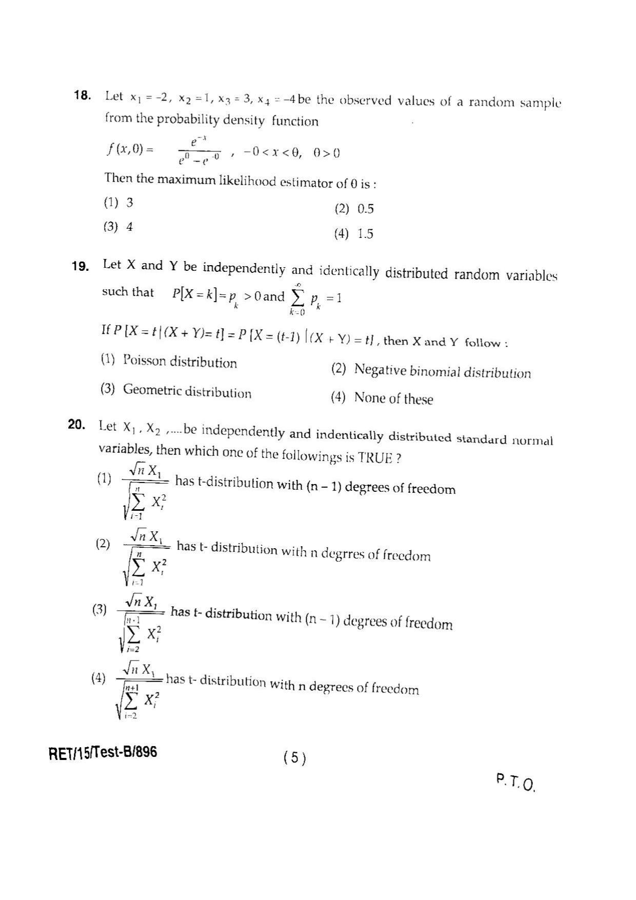 BHU RET STATISTICS SCIENCE 2015 Question Paper - Page 7