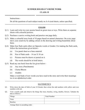 Worksheet for Class 2 All Subjects Holiday Assignment 3