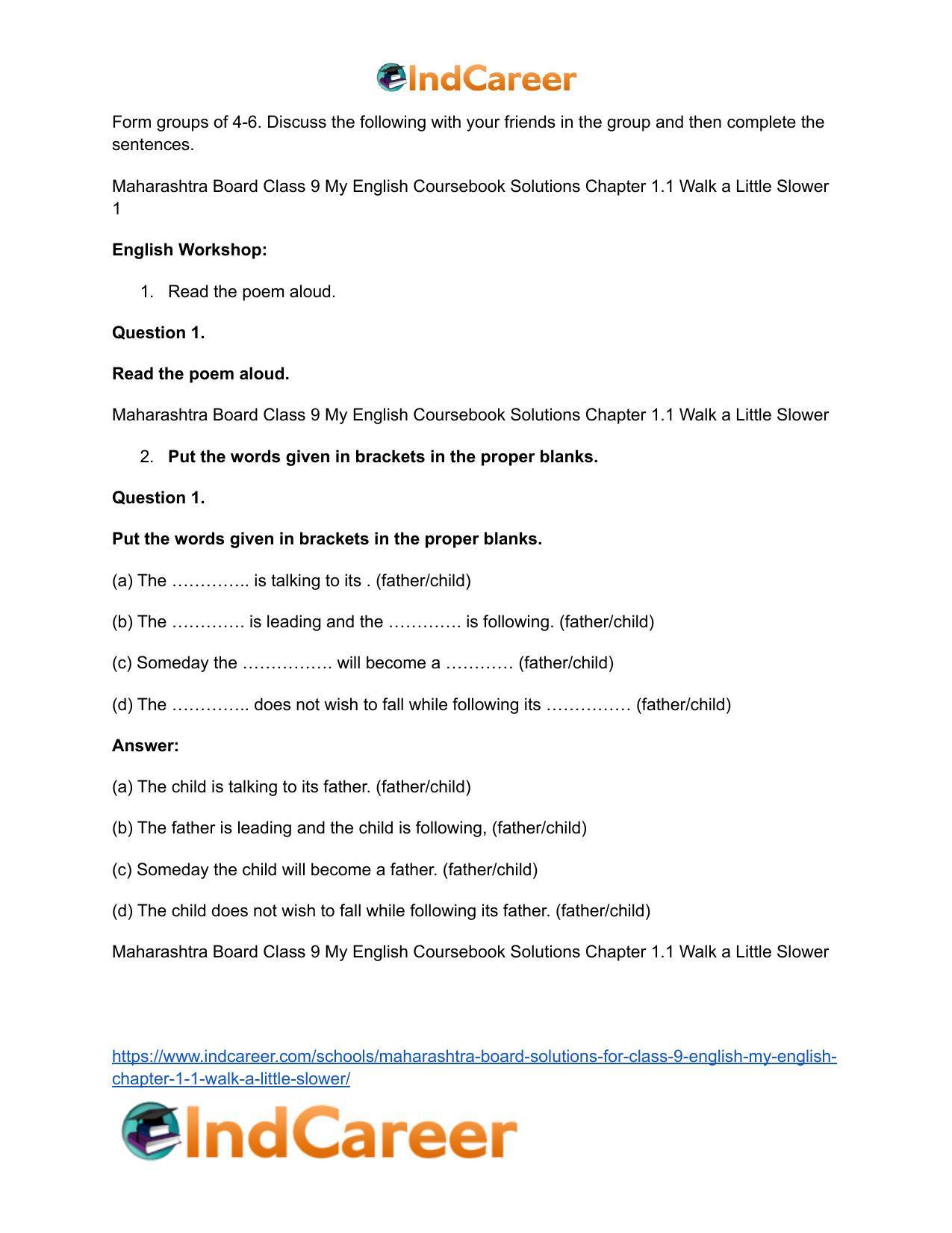 Maharashtra Board Solutions for Class 9- English (My English): Chapter 1.1- Walk a Little Slower - Page 3
