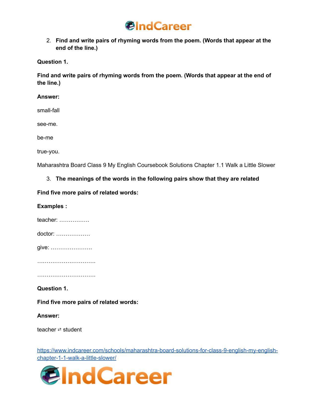 Maharashtra Board Solutions for Class 9- English (My English): Chapter 1.1- Walk a Little Slower - Page 4