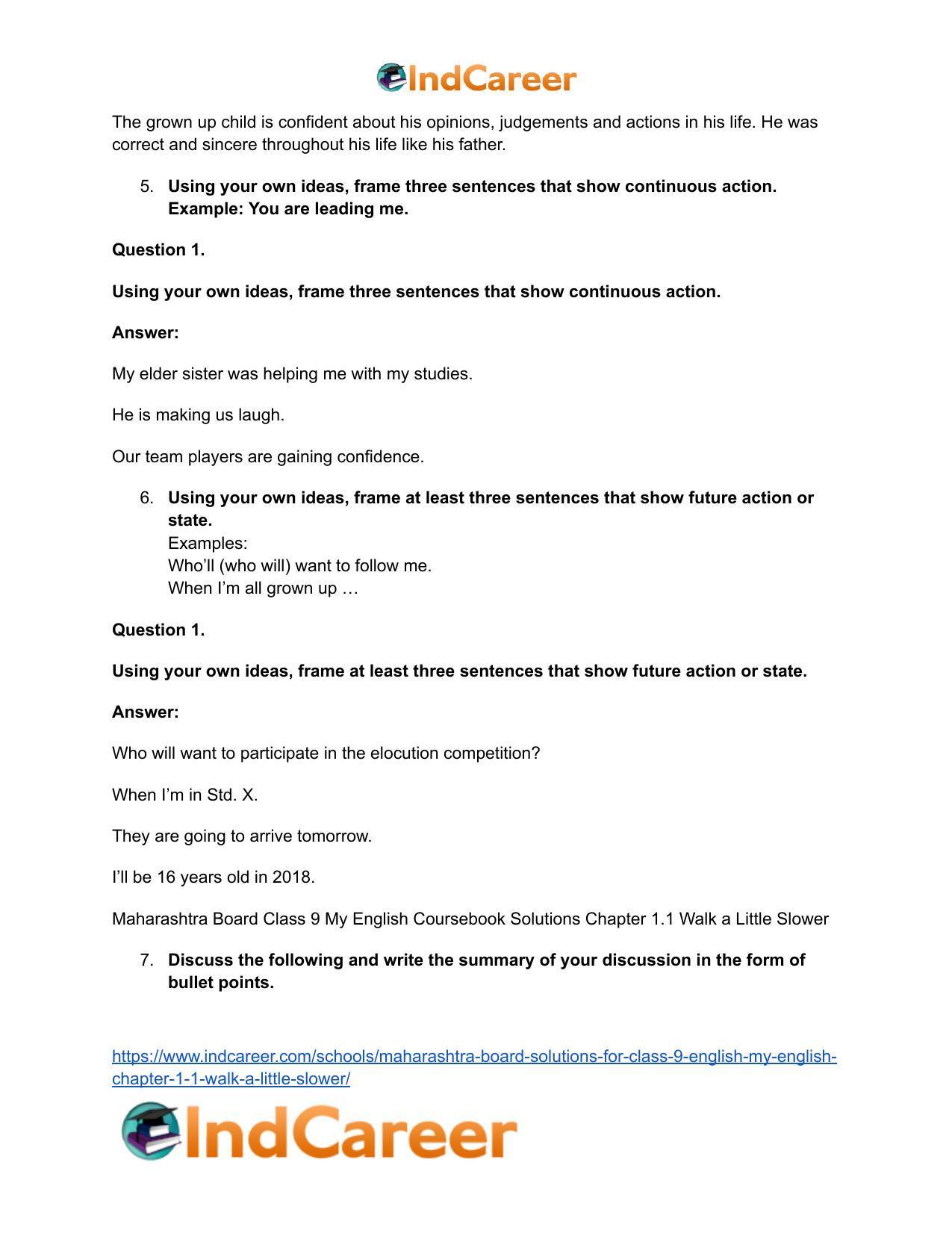 Maharashtra Board Solutions for Class 9- English (My English): Chapter 1.1- Walk a Little Slower - Page 6