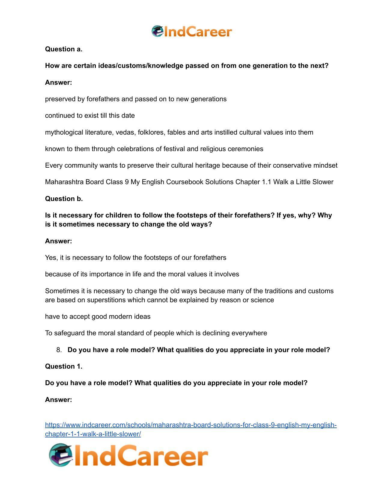 Maharashtra Board Solutions for Class 9- English (My English): Chapter 1.1- Walk a Little Slower - Page 7