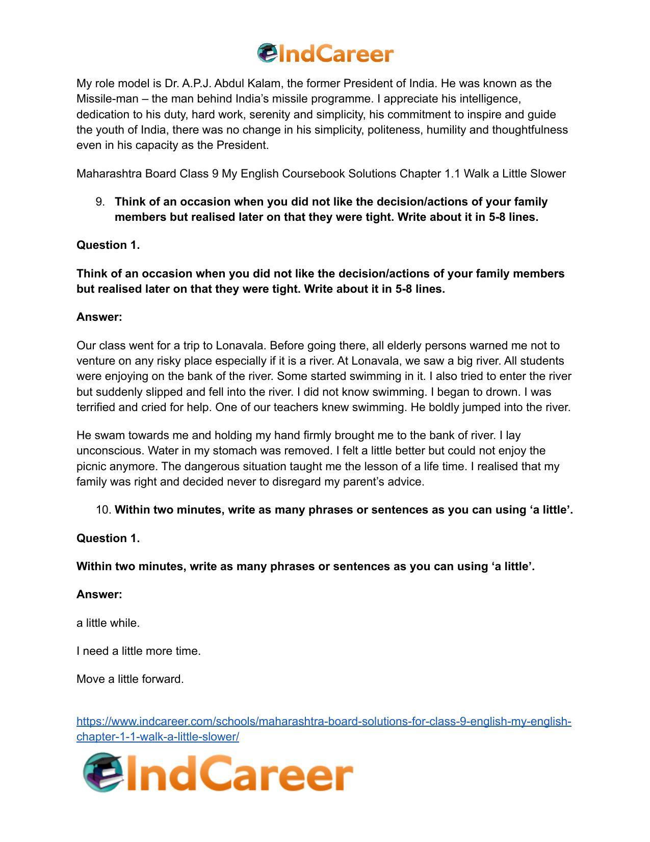 Maharashtra Board Solutions for Class 9- English (My English): Chapter 1.1- Walk a Little Slower - Page 8