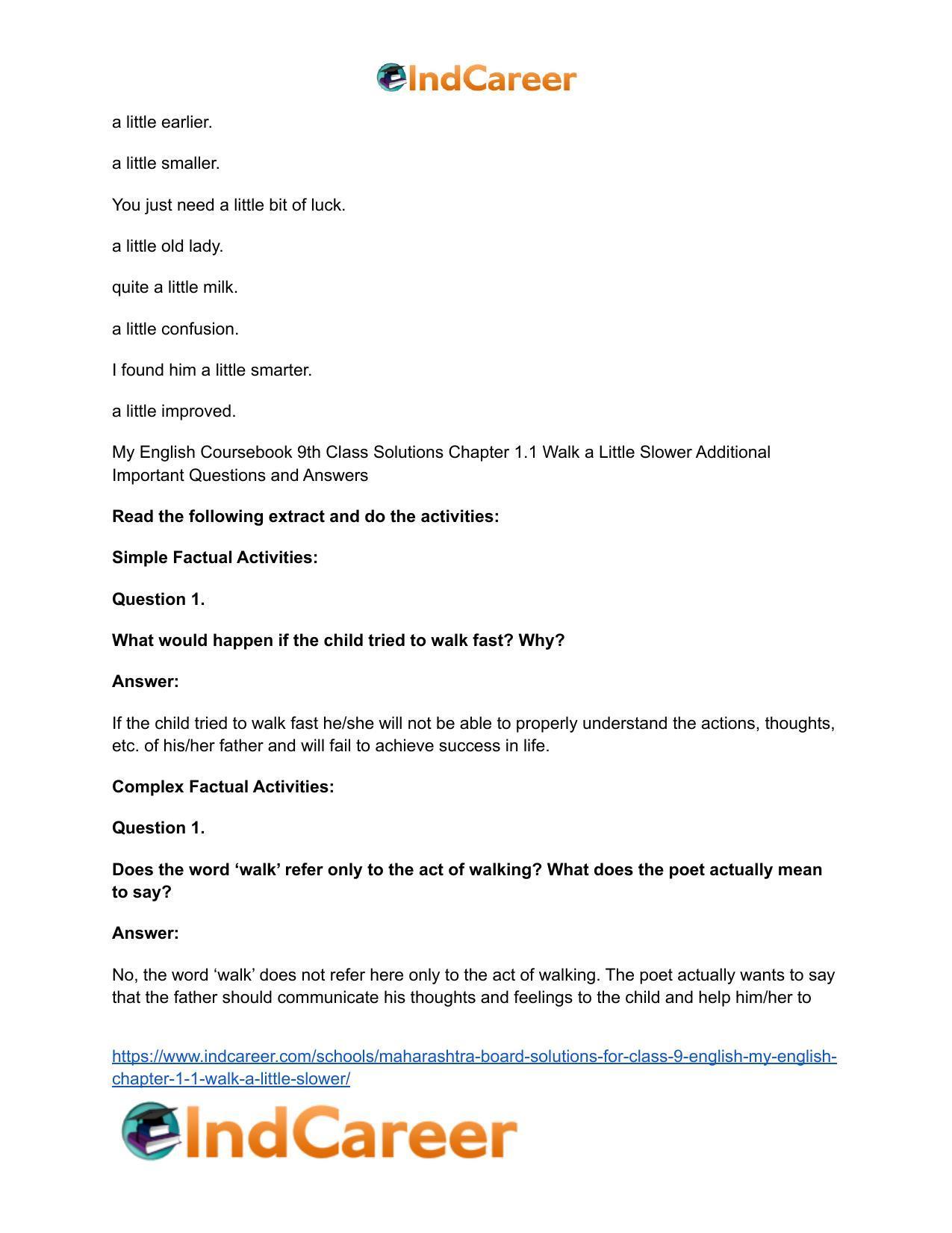 Maharashtra Board Solutions for Class 9- English (My English): Chapter 1.1- Walk a Little Slower - Page 9