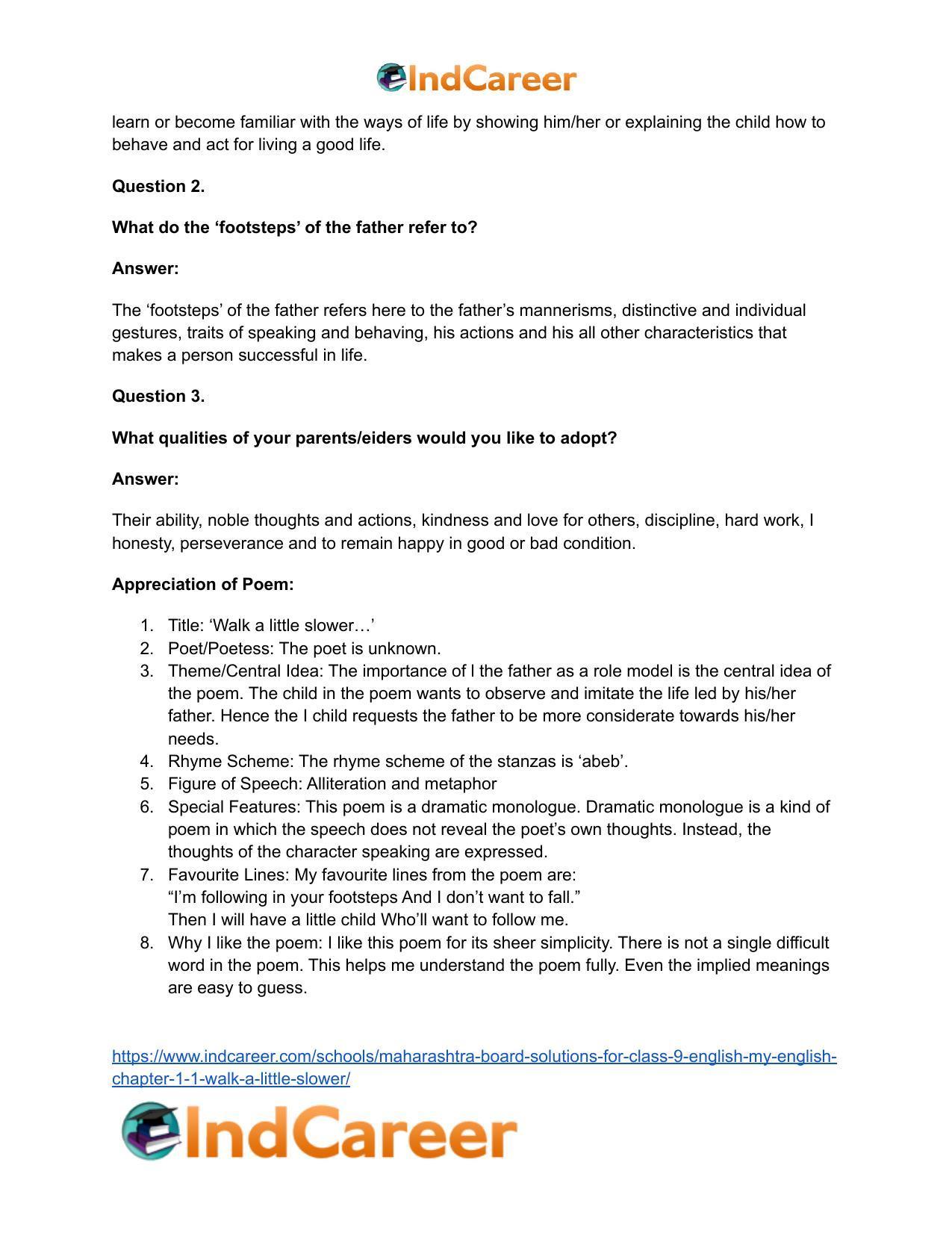 Maharashtra Board Solutions for Class 9- English (My English): Chapter 1.1- Walk a Little Slower - Page 10