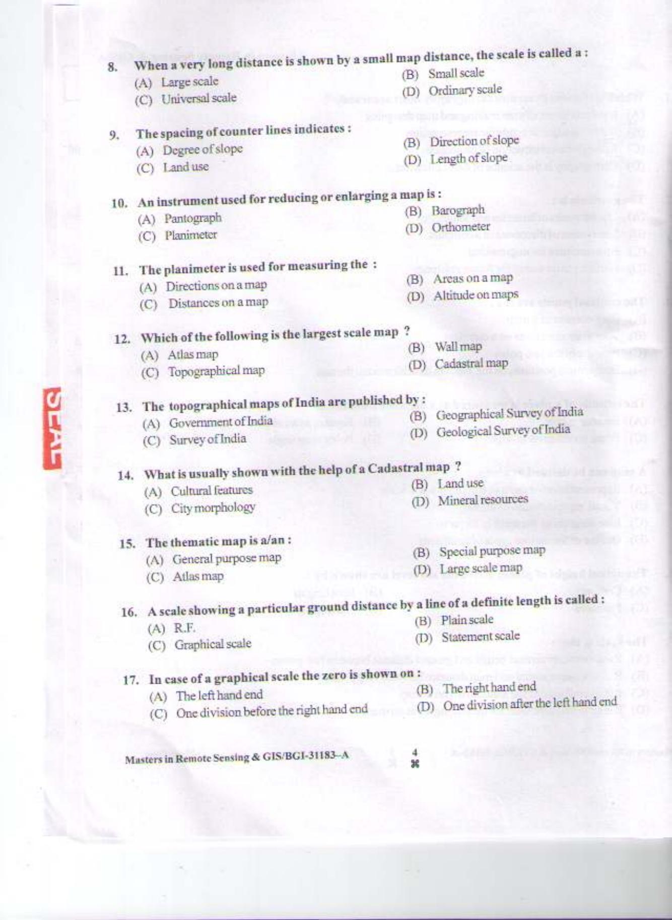 PU CET PG 2015: Masters in Remote Sensing & GIS Question Paper - Page 3