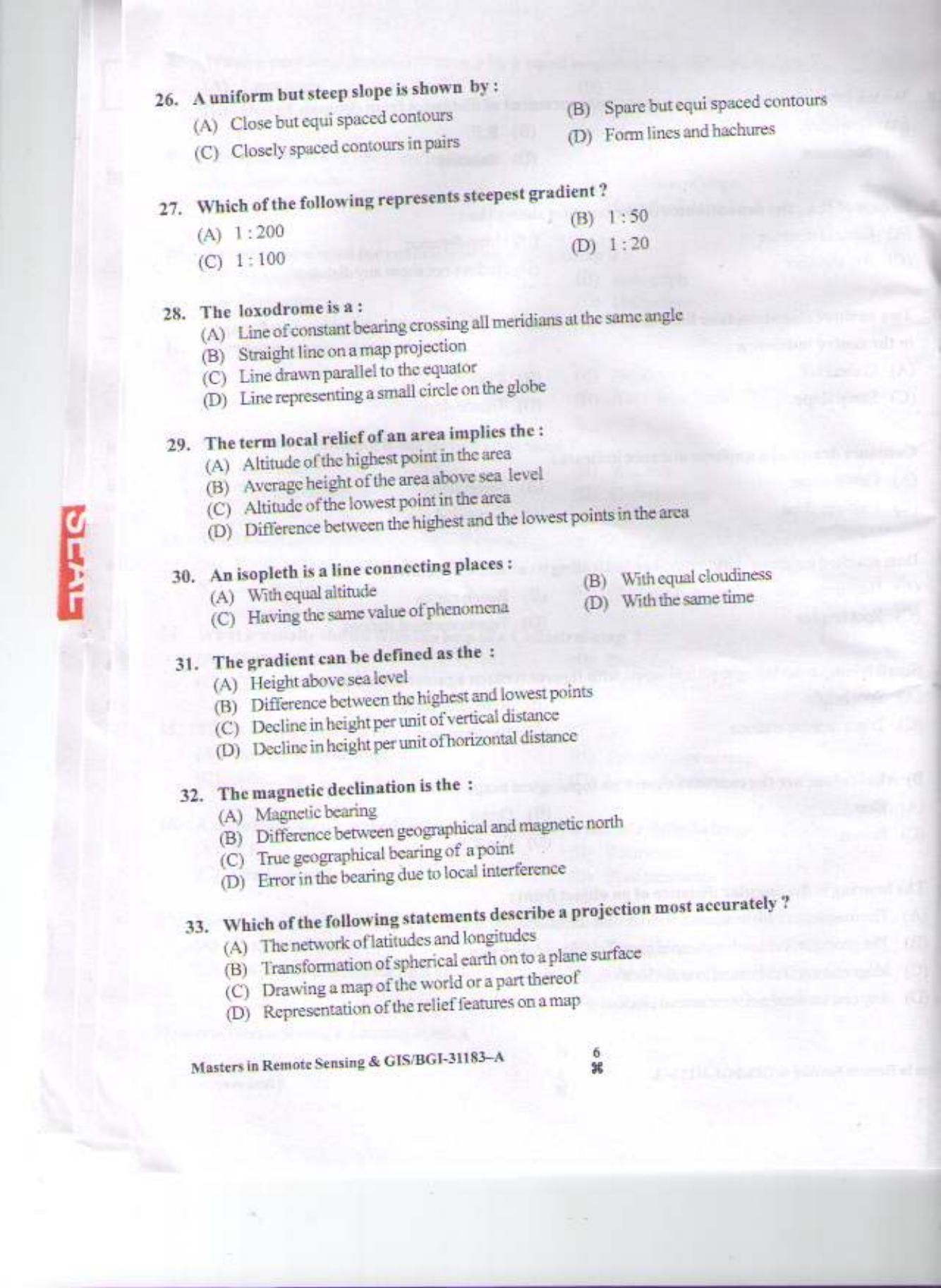 PU CET PG 2015: Masters in Remote Sensing & GIS Question Paper - Page 5