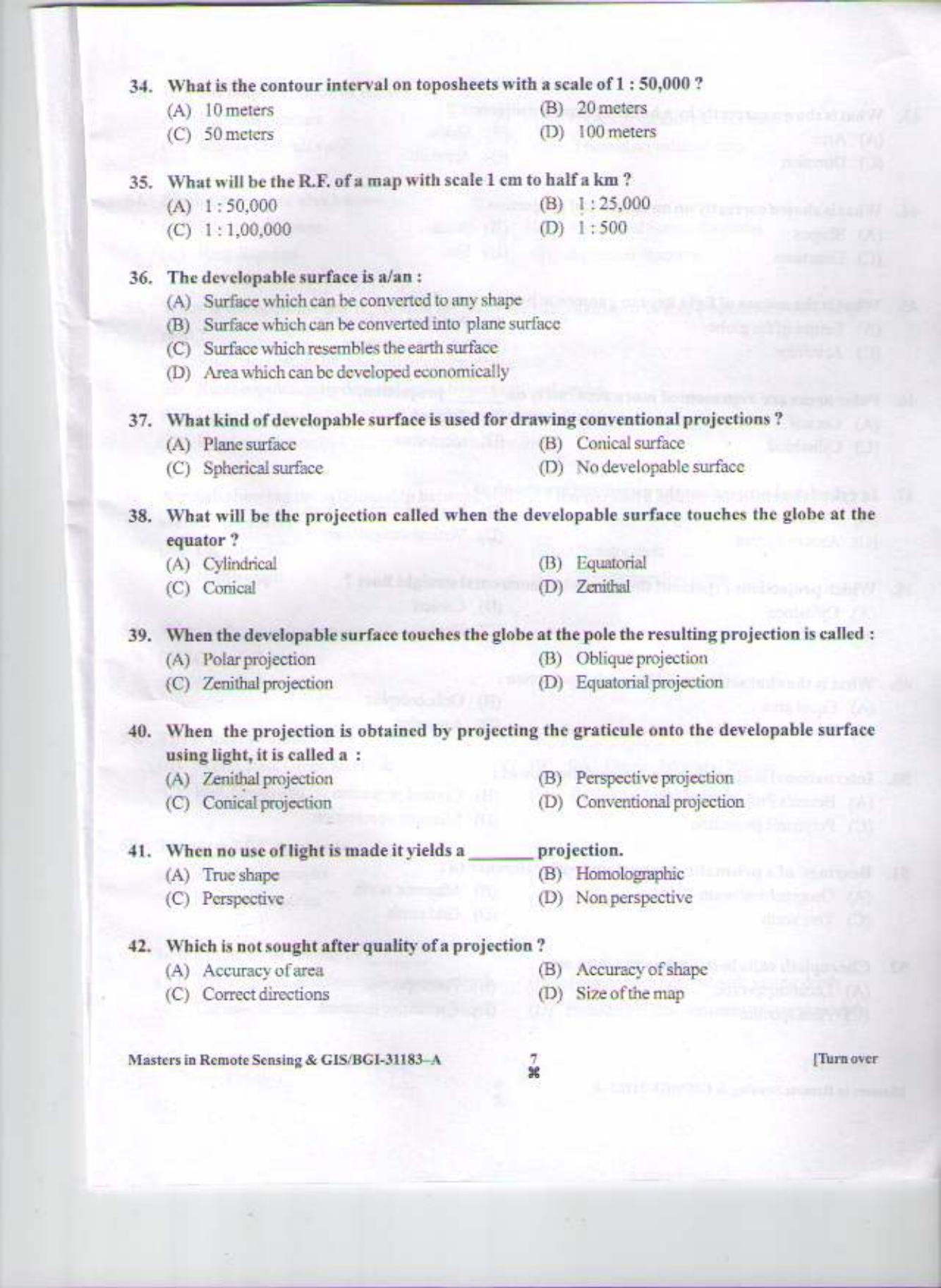 PU CET PG 2015: Masters in Remote Sensing & GIS Question Paper - Page 6