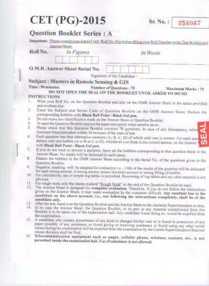 PU CET PG 2015: Masters in Remote Sensing & GIS Question Paper