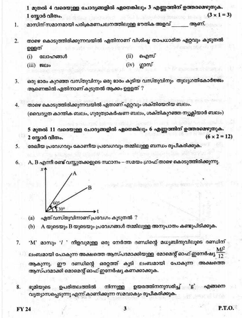 Kerala Plus One 2019 Physics Question Paper - Page 3