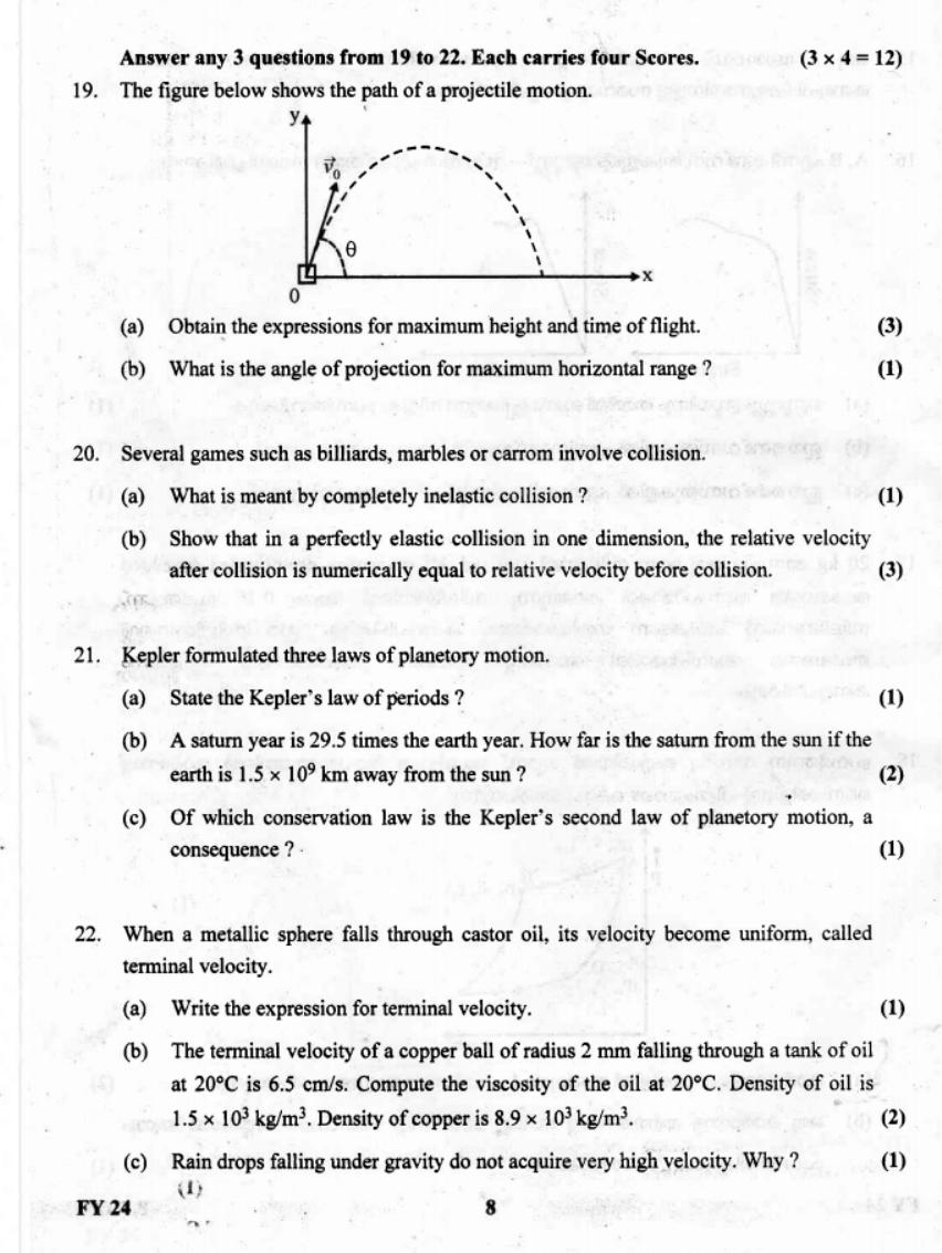 Kerala Plus One 2019 Physics Question Paper - Page 8