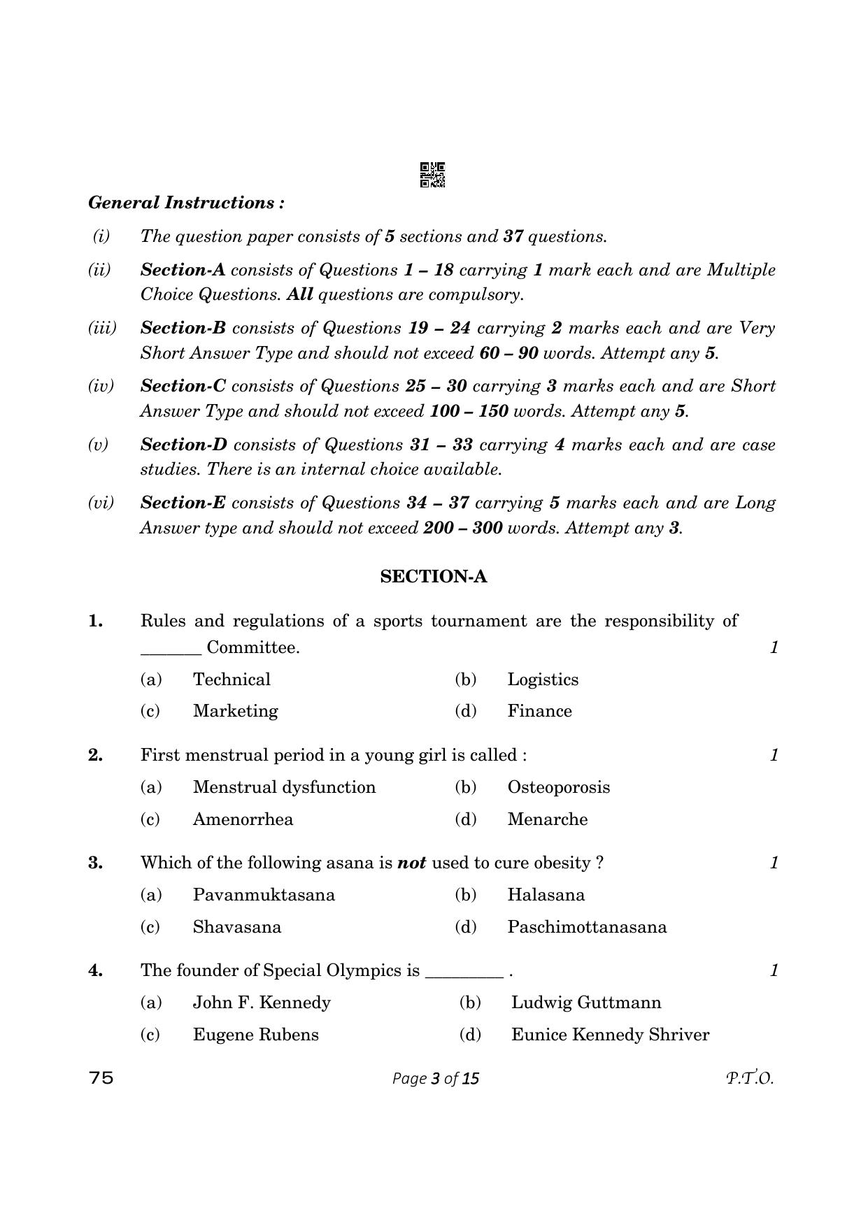 CBSE Class 12 physical Education (Compartment) 2023 Question Paper - Page 3