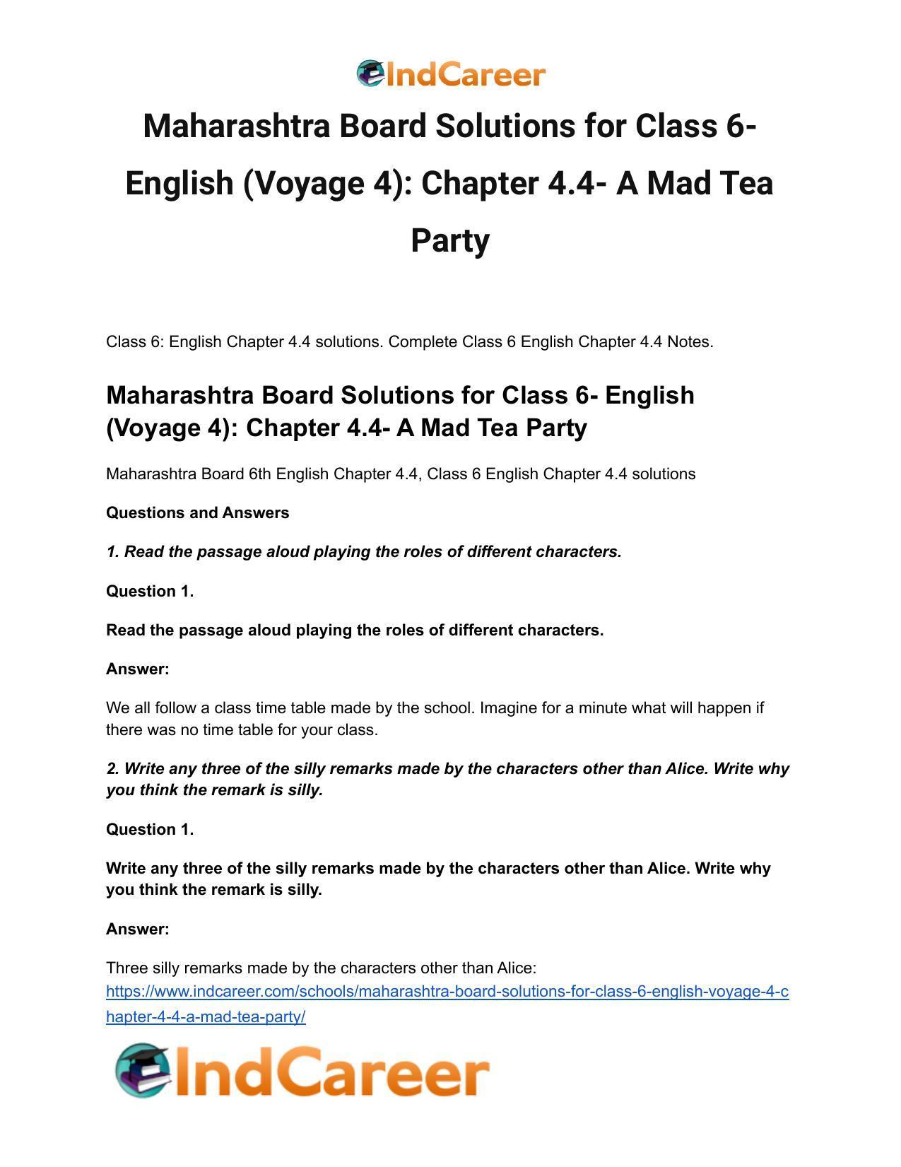 Maharashtra Board Solutions for Class 6- English (Voyage 4): Chapter 4.4- A Mad Tea Party - Page 2
